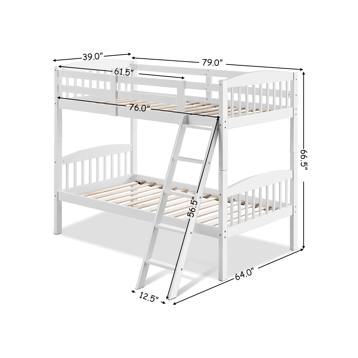 Topbuy Twin Over Twin Bunk Beds Hardwood&nbsp;&nbsp;Convertible into 2 Individual Kid Bed Ladder White/ Espresso