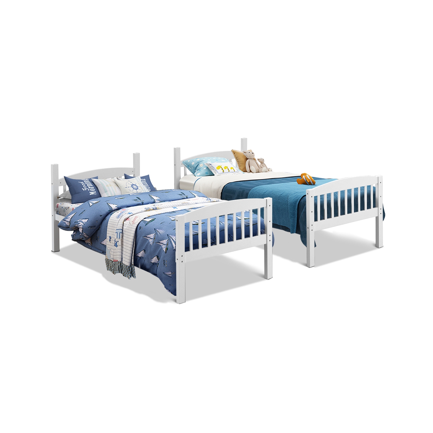 Topbuy Twin Over Twin Bunk Beds Hardwood&nbsp;&nbsp;Convertible into 2 Individual Kid Bed Ladder White/ Espresso