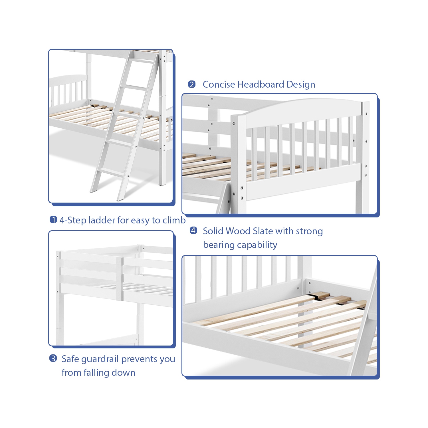 Topbuy Twin Over Twin Bunk Beds Hardwood&nbsp;&nbsp;Convertible into 2 Individual Kid Bed Ladder White/ Espresso
