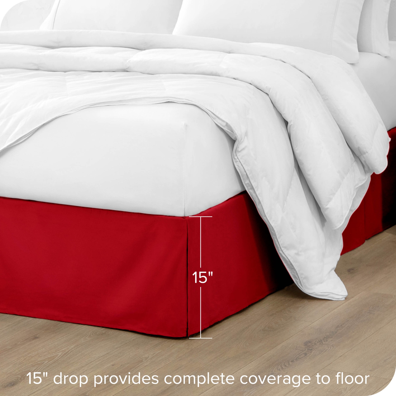 Jupe de lit Bare Home microfibre brossé double Premium, volants plissés droits 15 po, 1800 ultra-doux, résistant aux pertes - TG simple, rouge