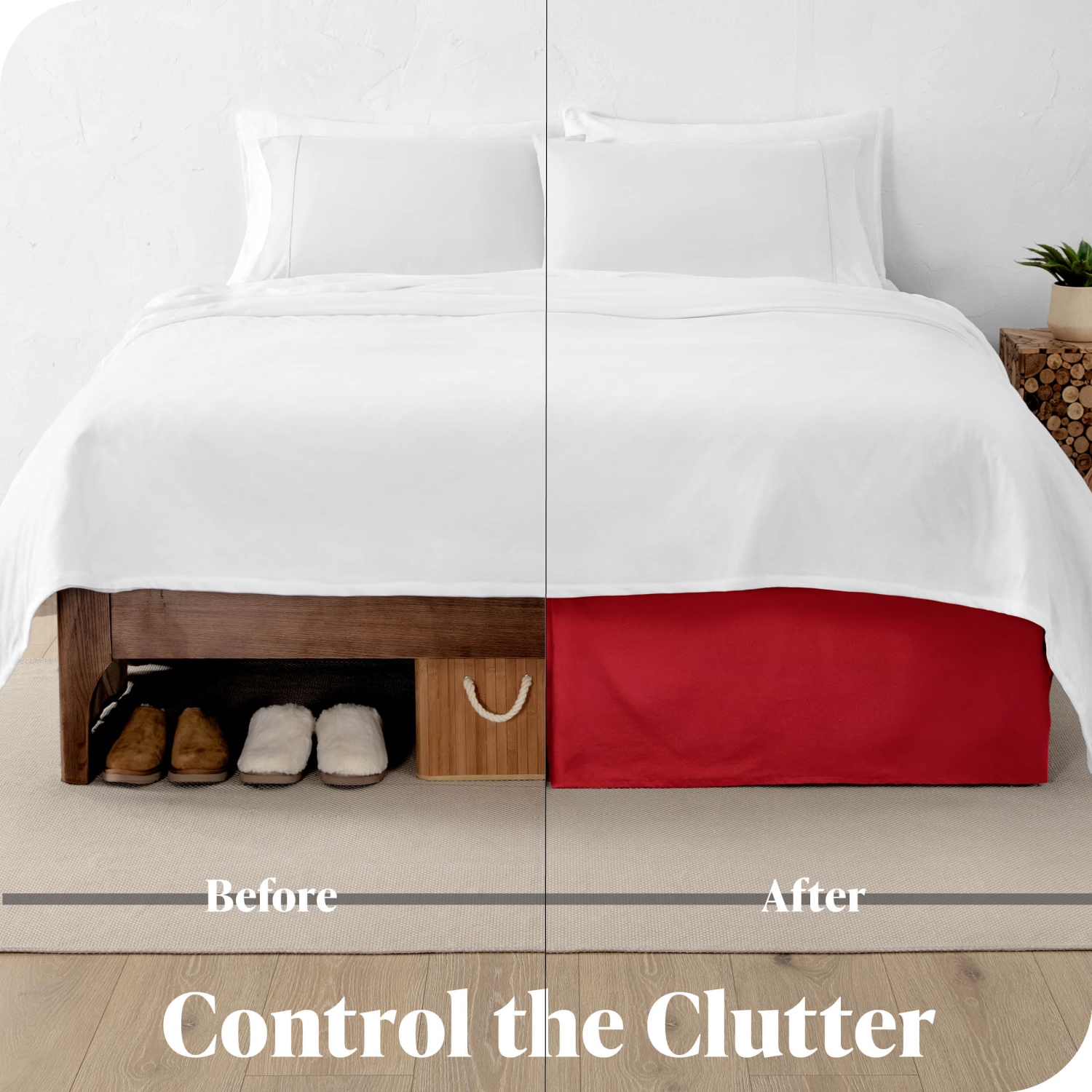 Jupe de lit Bare Home microfibre brossé double Premium, volants plissés droits 15 po, 1800 ultra-doux, résistant aux pertes - TG simple, rouge