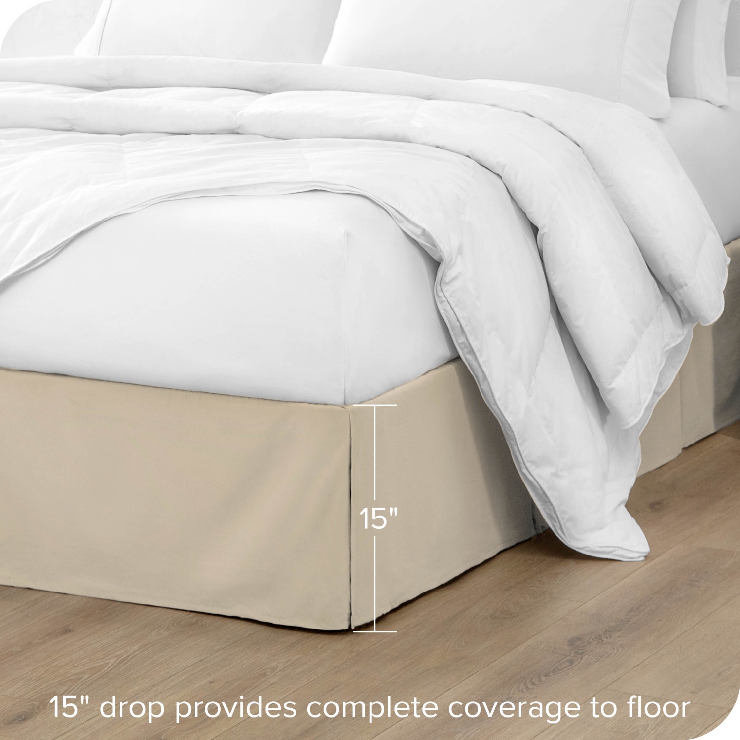 Bare Home Bed Skirt Double Brushed Premium Microfiber, 15-Inch Tailored Drop Pleated Ruffle, 1800 Ultra-Soft, Shrink Resistant - Twin XL, Sand