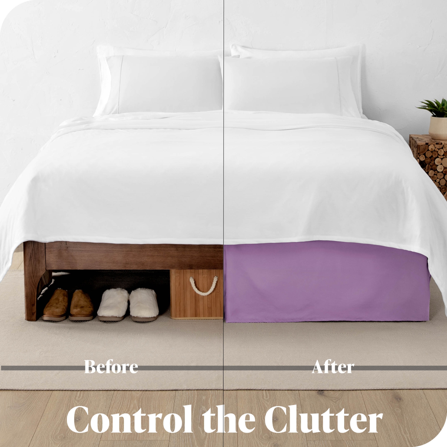 Bare Home Bed Skirt Double Brushed Premium Microfiber, 15-Inch Tailored Drop Pleated Ruffle, 1800 Ultra-Soft, Shrink Resistant - Queen, Lavender