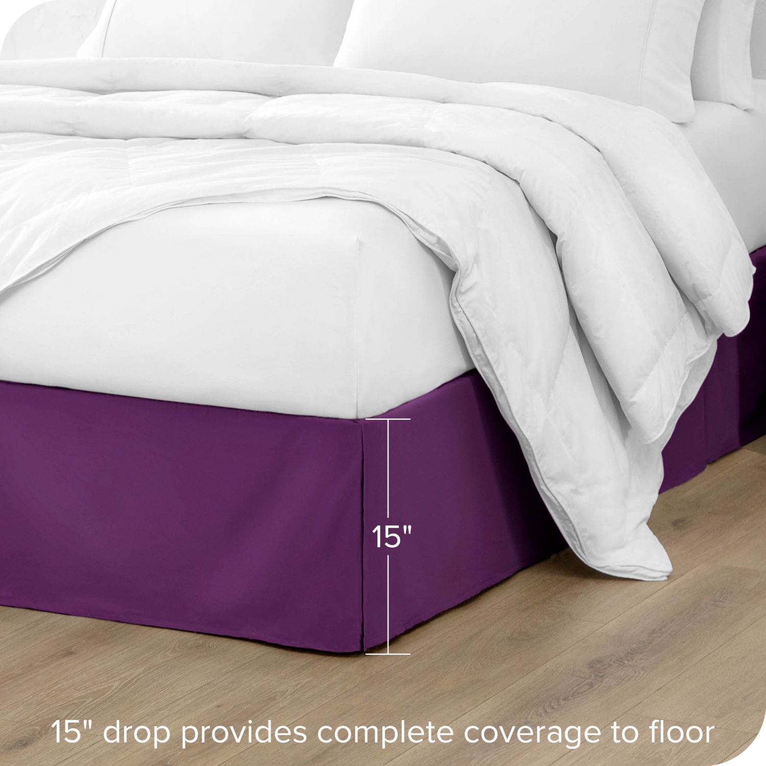Bare Home Bed Skirt Double Brushed Premium Microfiber, 15-Inch Tailored Drop Pleated Ruffle, 1800 Ultra-Soft, Shrink Resistant - Queen, Plum