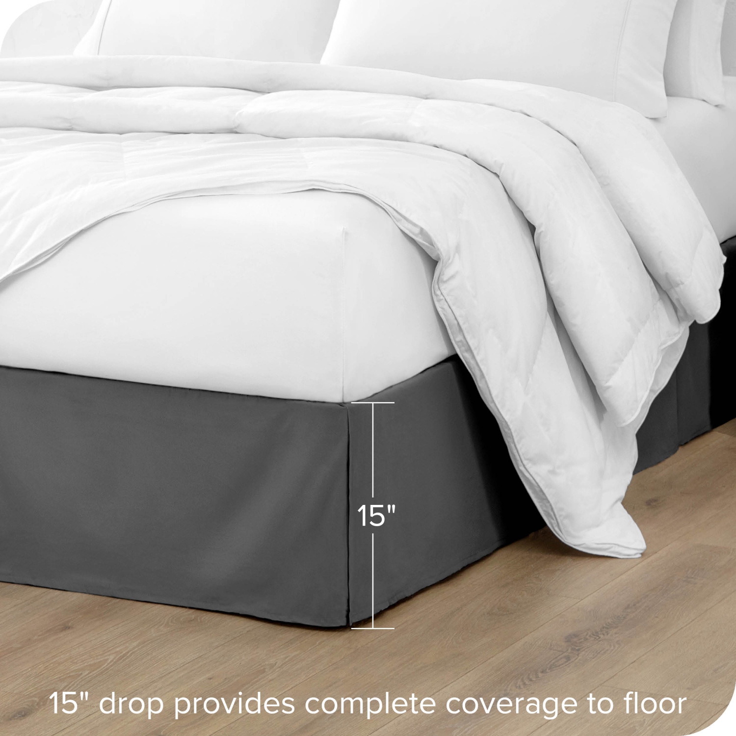 Juponnage Bare Home double brossé microfibre Premium, pli ajusté 15 po, 1800 ultra-doux, résistant aux pertes - simple TG, gris