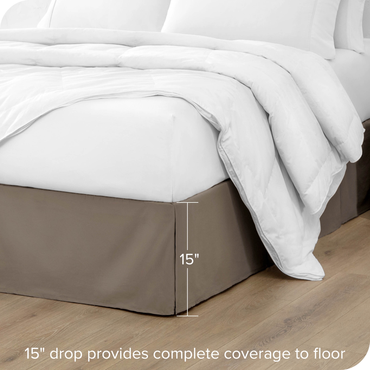 Bare Home Bed Skirt Double Brushed Premium Microfiber, 15-Inch Tailored Drop Pleated Ruffle, 1800 Ultra-Soft, Shrink Resistant - Twin, Taupe