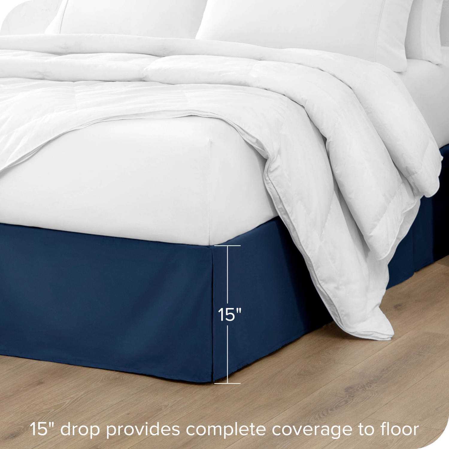 Bare Home Bed Skirt Double Brushed Premium Microfiber, 15-Inch Tailored Drop Pleated Ruffle, 1800 Ultra-Soft, Shrink Resistant - Full, Dark Blue