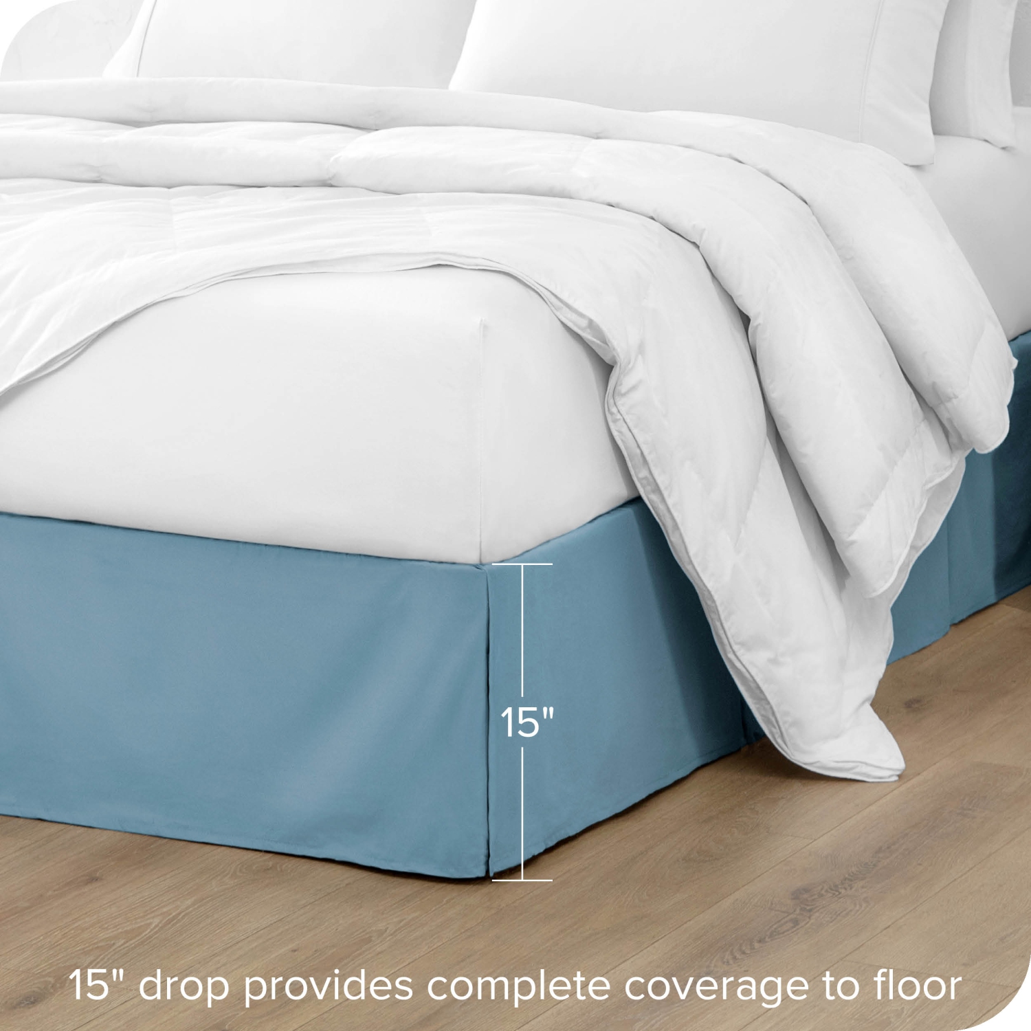 Bare Home Bed Skirt Double Brushed Premium Microfiber, 15-Inch Tailored Drop Pleated Ruffle, 1800 Ultra-Soft, Shrink Resistant - Twin, Coronet Blue