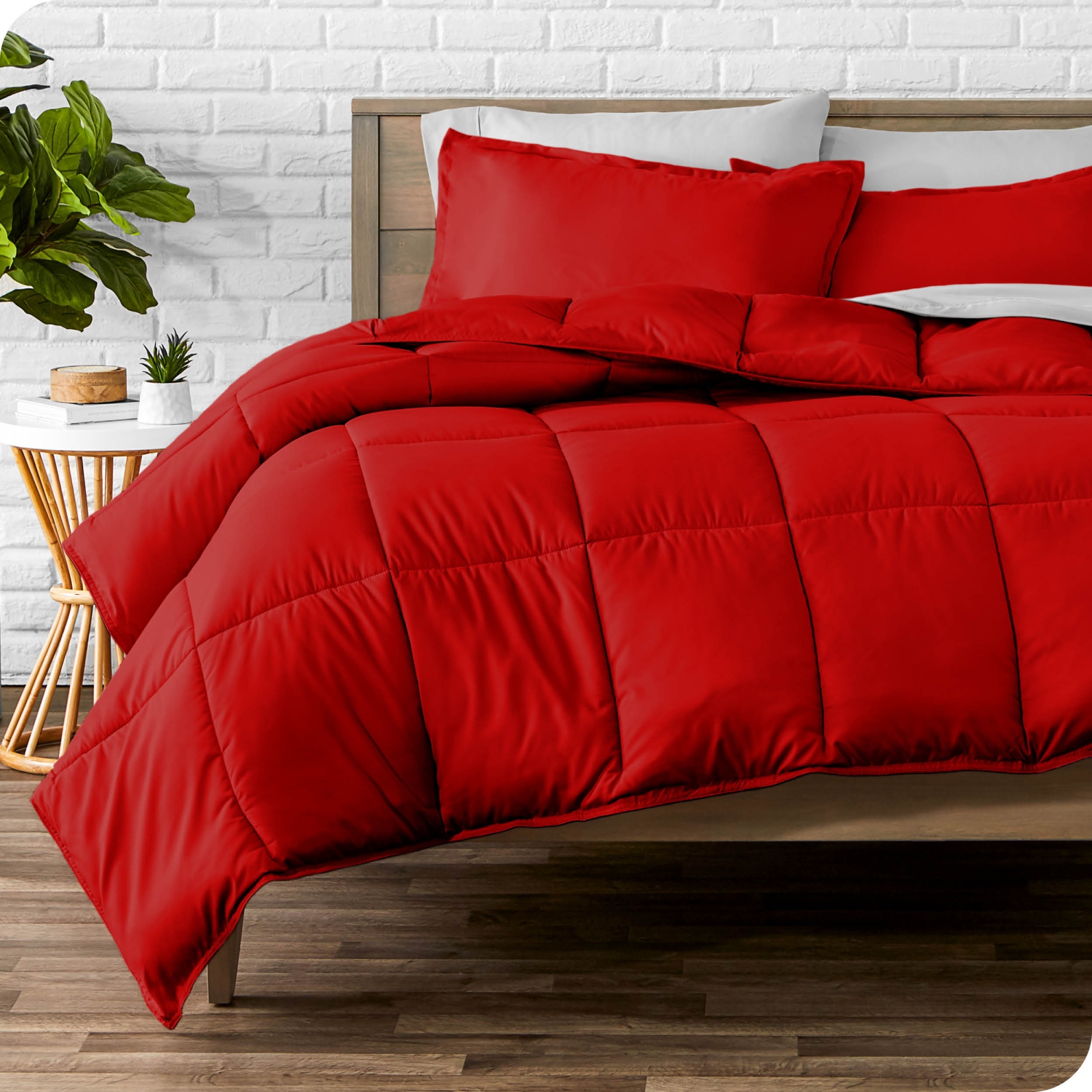 Bare Home Comforter Set - Goose Down Alternative - Ultra-Soft - Hypoallergenic - All Season Breathable Warmth - Oversized Queen, Red