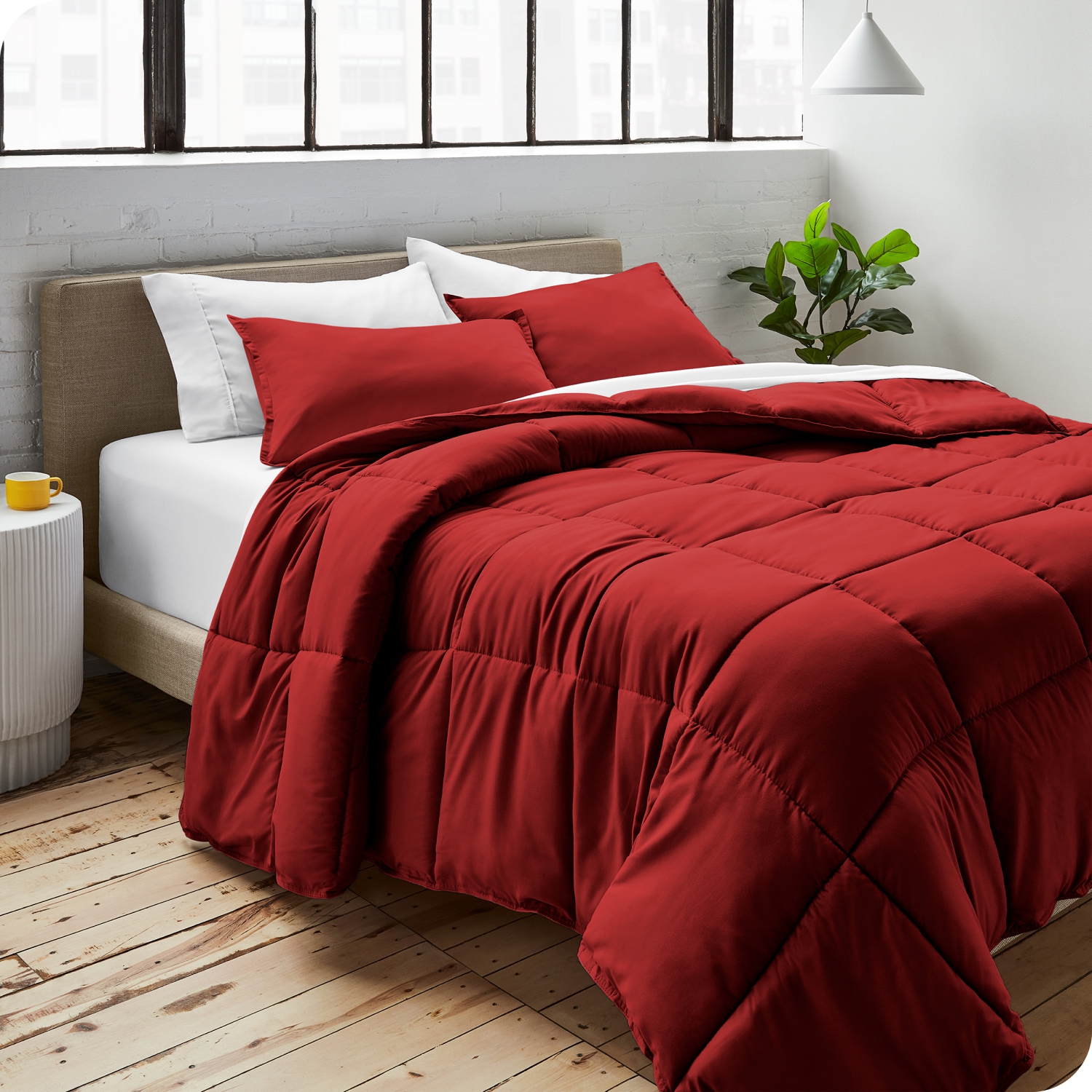 Bare Home Comforter Set - Goose Down Alternative - Ultra-Soft - Hypoallergenic - All Season Breathable Warmth - Oversized Queen, Red
