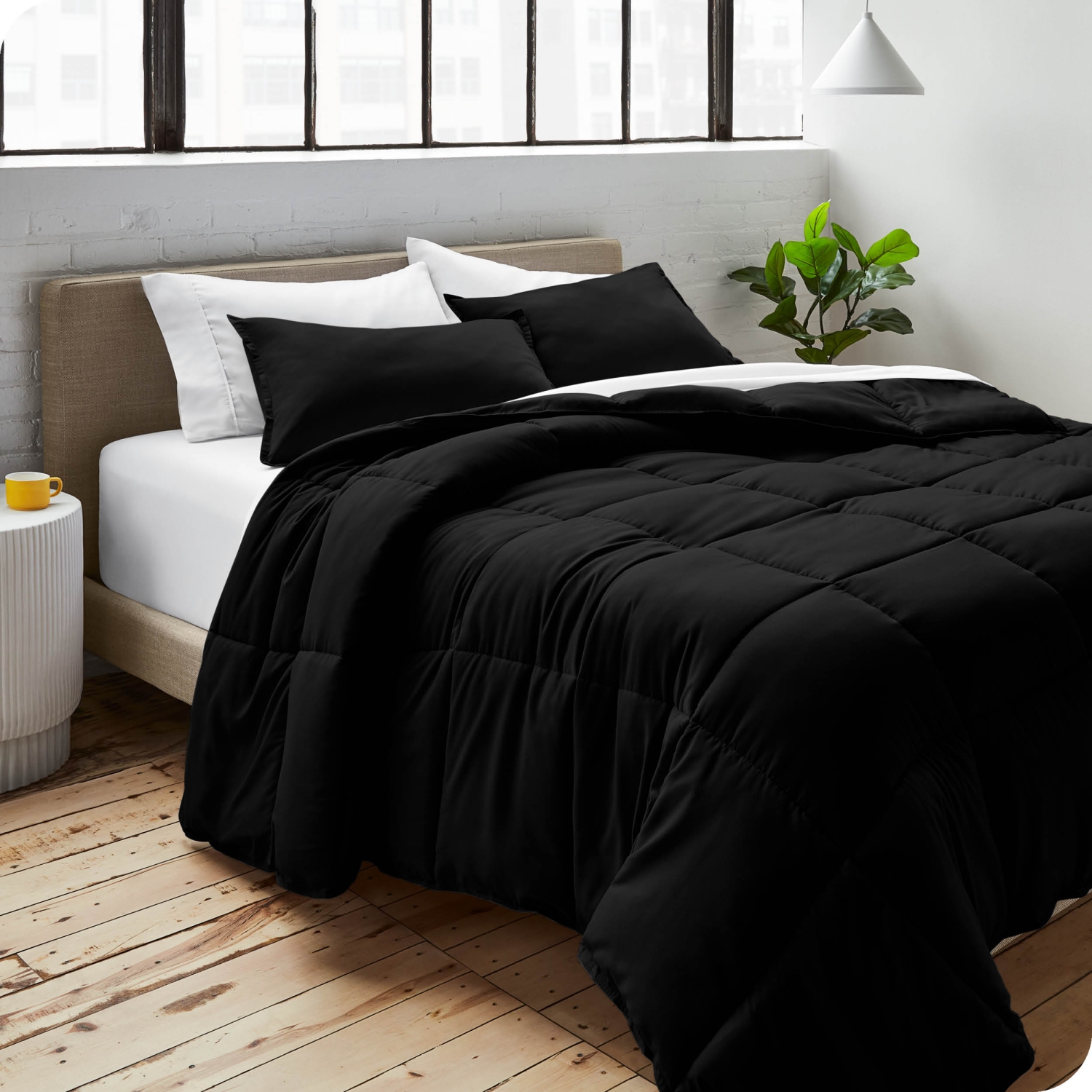 Bare Home Comforter Set - Goose Down Alternative - Ultra-Soft - Hypoallergenic - All Season Breathable Warmth - Queen, Black