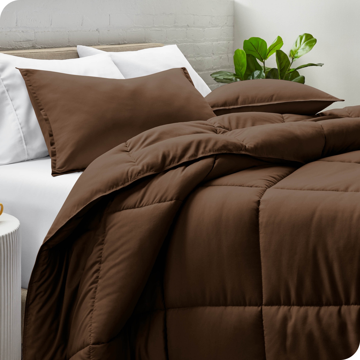 Bare Home Comforter Set - Goose Down Alternative - Ultra-Soft - Hypoallergenic - All Season Breathable Warmth - Queen, Cocoa