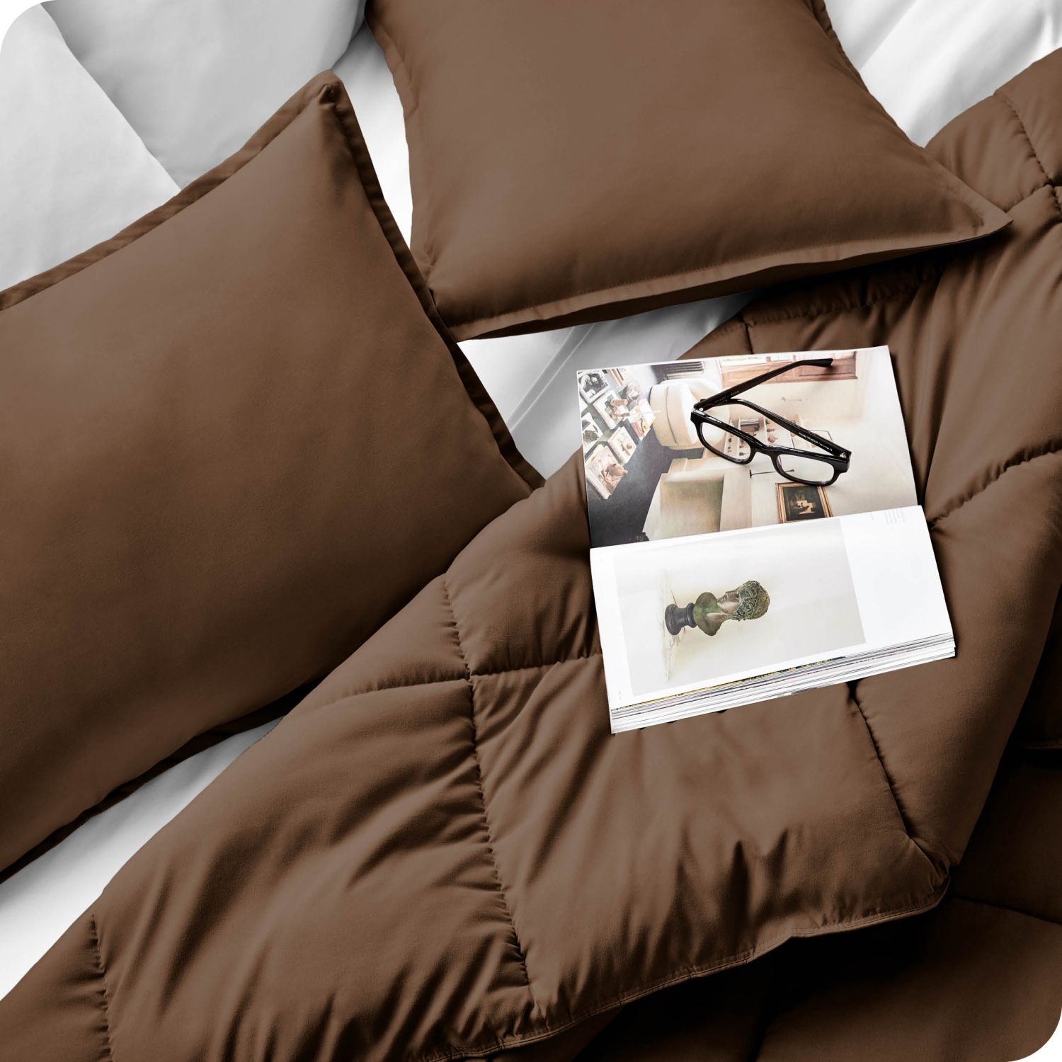 Bare Home Comforter Set - Goose Down Alternative - Ultra-Soft - Hypoallergenic - All Season Breathable Warmth - Queen, Cocoa