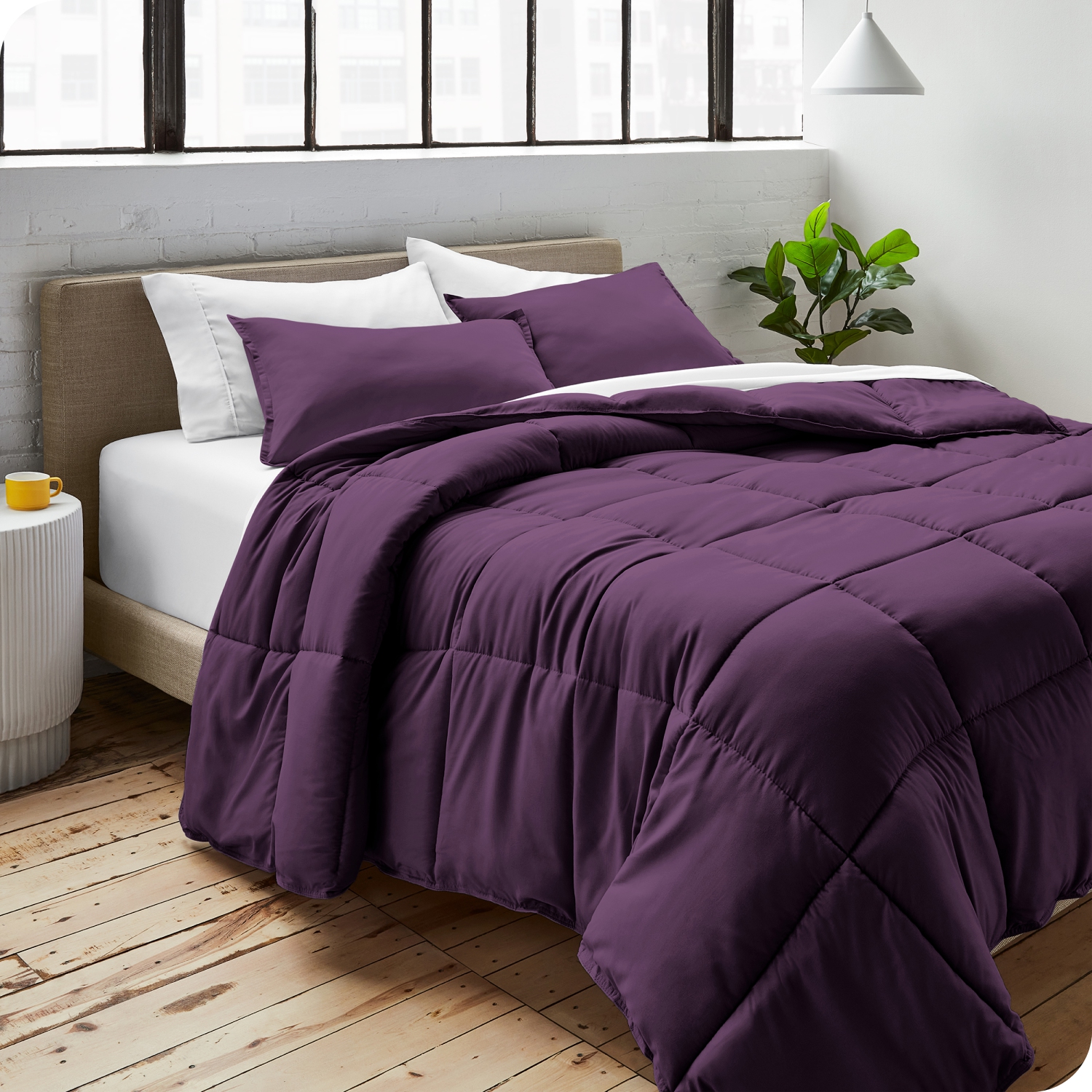 ENS. Édredon Bare Home - duvet d'oie - Ultra-doux - Hypoallergénique - chaleur toutes saisons - lit simple/jumeau TG, prune