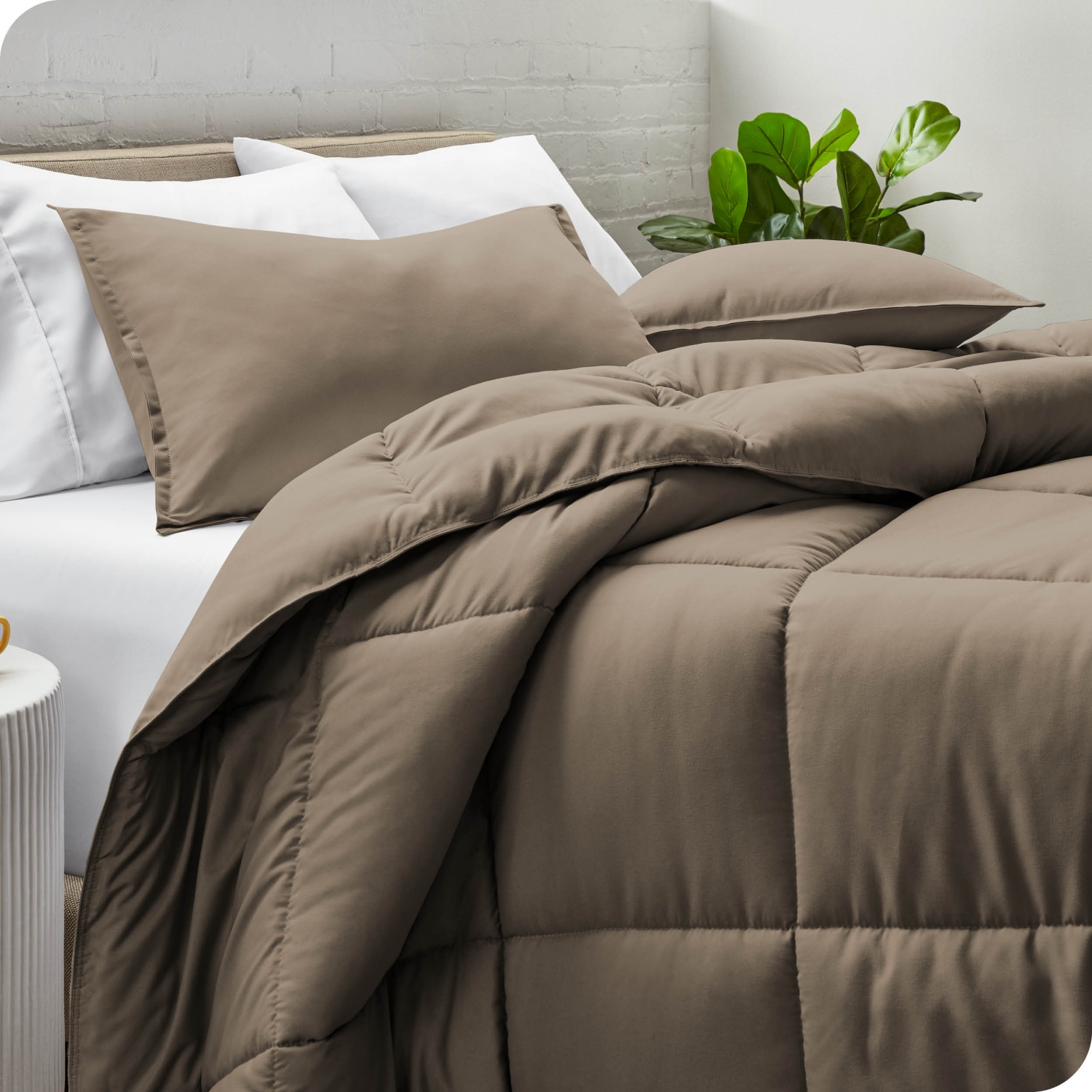 Bare Home Comforter Set - Goose Down Alternative - Ultra-Soft - Hypoallergenic - All Season Breathable Warmth - Queen, Taupe