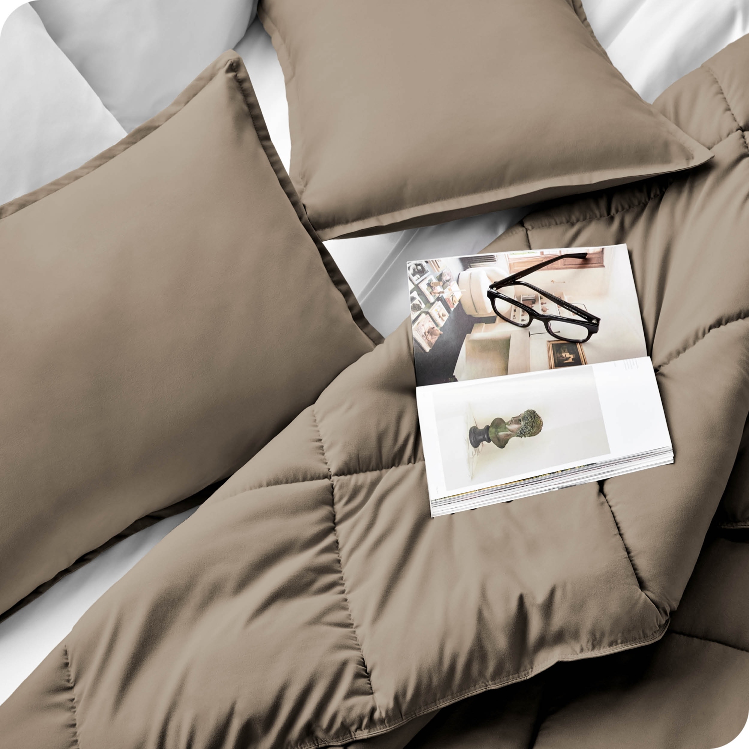 Bare Home Comforter Set - Goose Down Alternative - Ultra-Soft - Hypoallergenic - All Season Breathable Warmth - Queen, Taupe