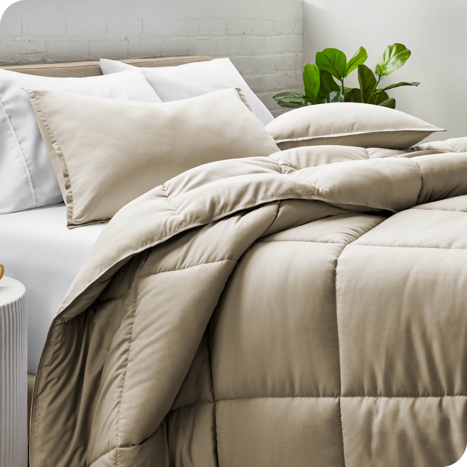 Bare Home Comforter Set - Goose Down Alternative - Ultra-Soft - Hypoallergenic - All Season Breathable Warmth - Queen, Sand