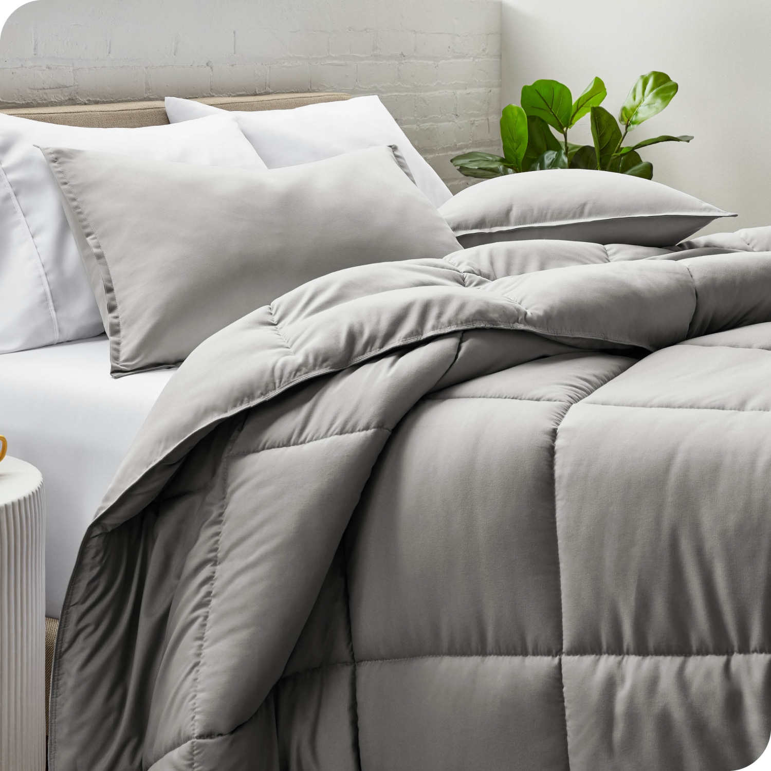 ENS. Édredon Bare Home - duvet d'oie - Ultra-doux - Hypoallergénique - chaleur toutes saisons - très grand lit/très grand lit californien, gris pâle