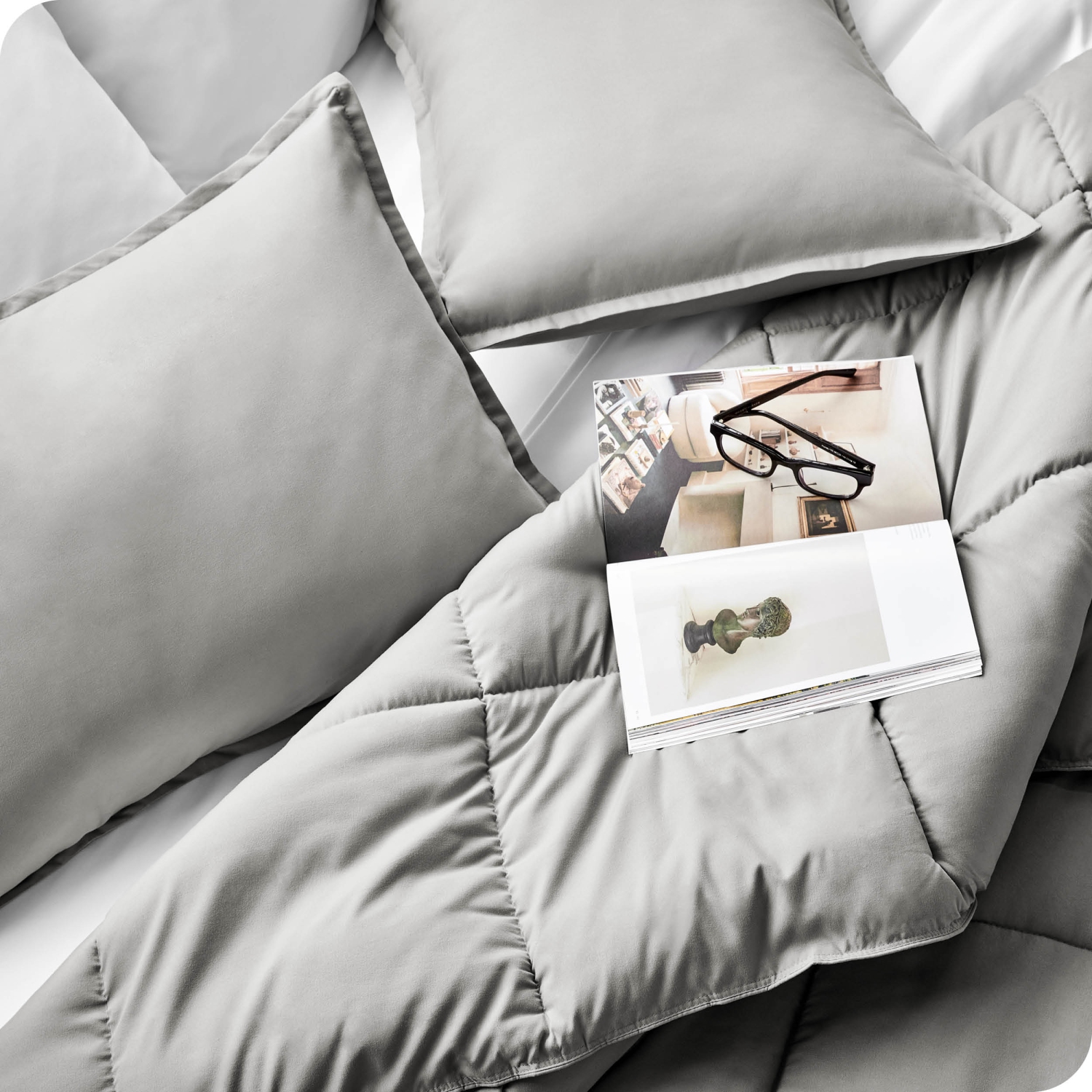 Bare Home Comforter Set - Goose Down Alternative - Ultra-Soft - Hypoallergenic - All Season Breathable Warmth - Queen, Light Grey