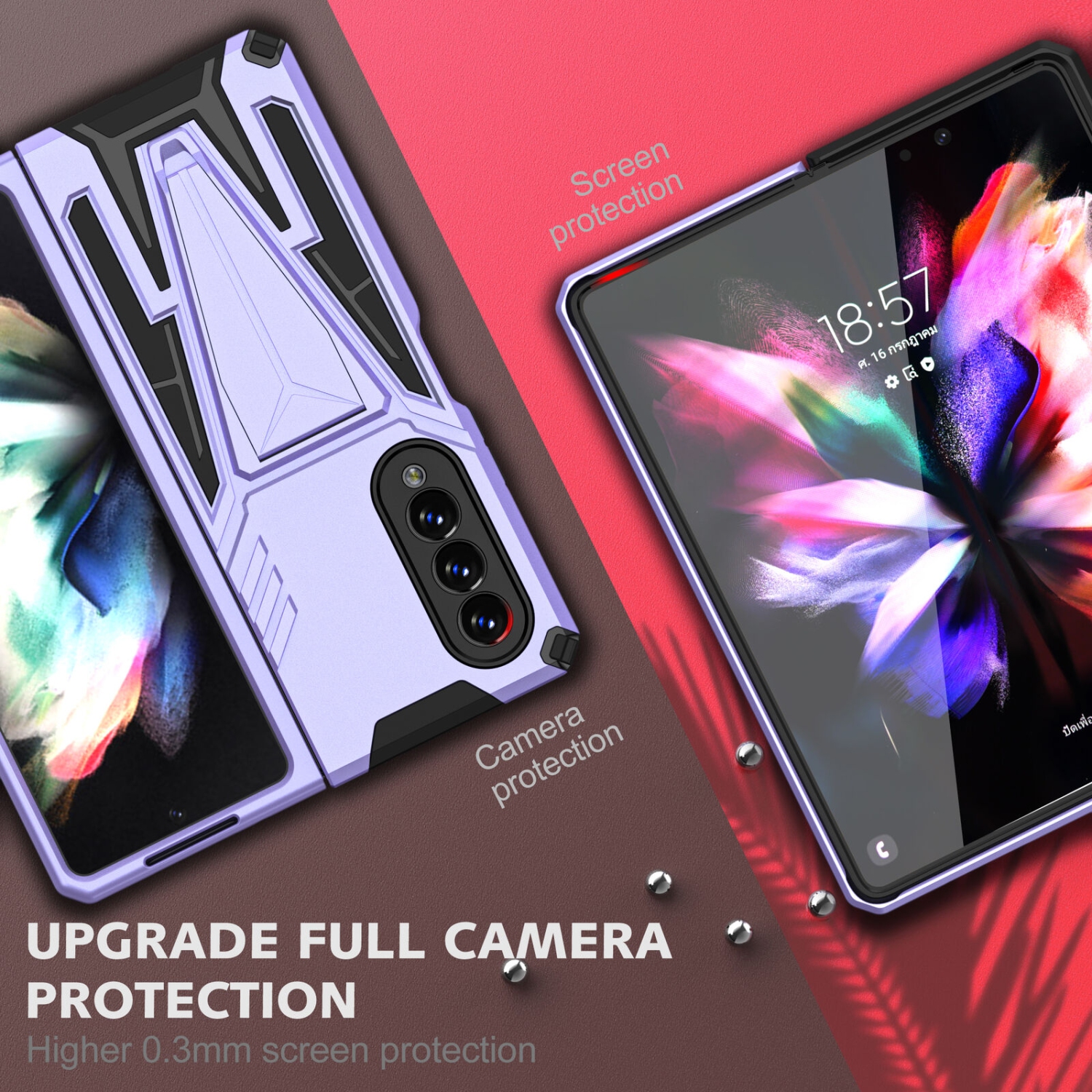 【CSmart】 Étui Coque de protection robuste et résistante aux chocs pour Samsung Galaxy Z Fold 3 5G, violet