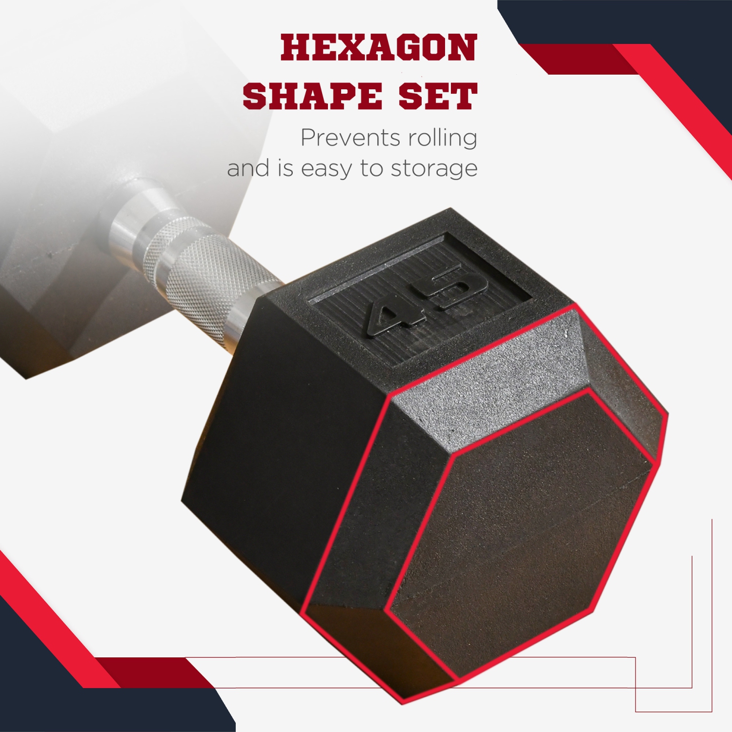 Haltères hexagonaux en caoutchouc 45&nbsp;lb de Soozier Haltères haltères pour entraînement physique pour le bureau à domicile, noir