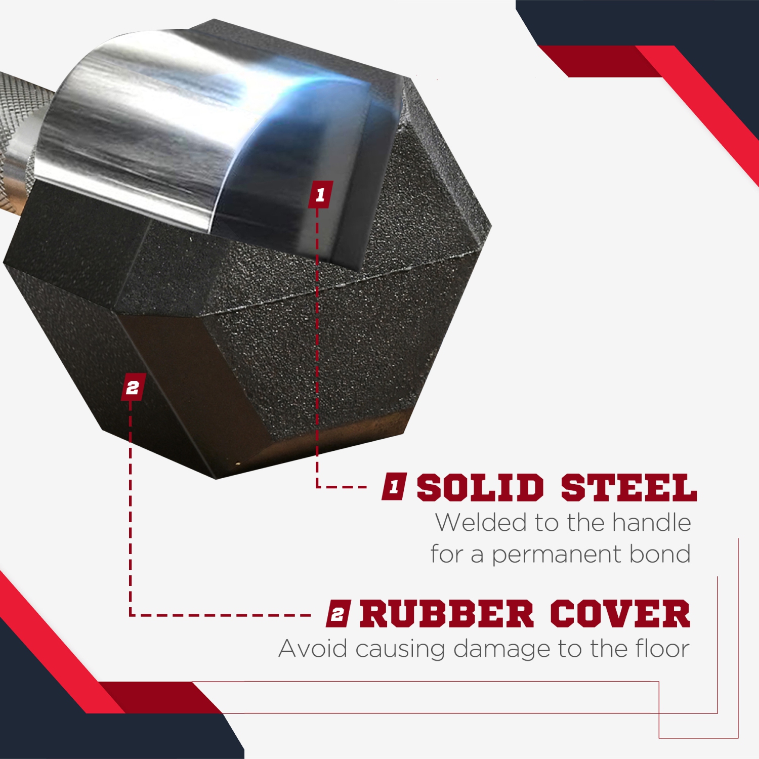 Haltères hexagonaux en caoutchouc 45&nbsp;lb de Soozier Haltères haltères pour entraînement physique pour le bureau à domicile, noir