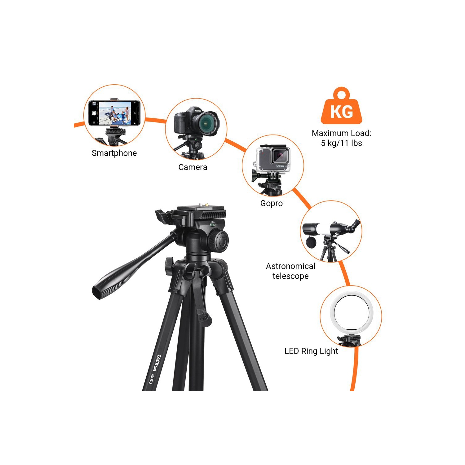 Trépied léger de 60 po de haute qualité, trépied de voyage/appareil photo/téléphone en aluminium avec sac de transport