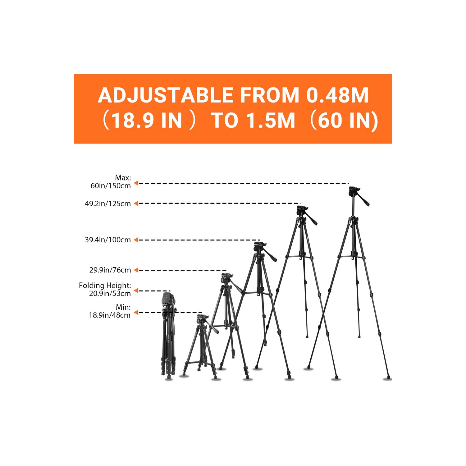 Trépied léger de 60 po de haute qualité, trépied de voyage/appareil photo/téléphone en aluminium avec sac de transport
