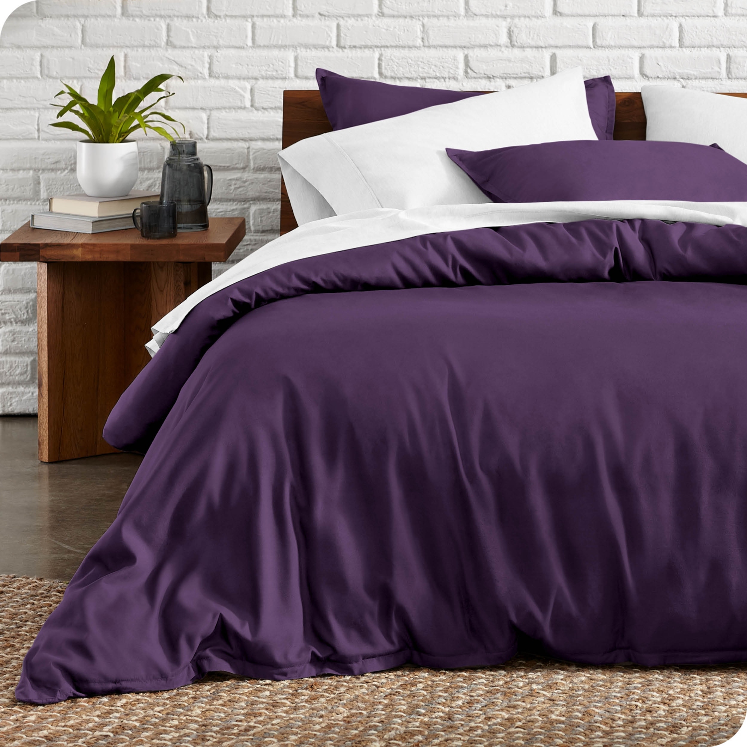 Bare Home Duvet Cover and Sham Set - Premium 1800 Ultra-Soft Brushed Microfiber - Hypoallergenic, Easy Care, Wrinkle Resistant - Queen, Plum