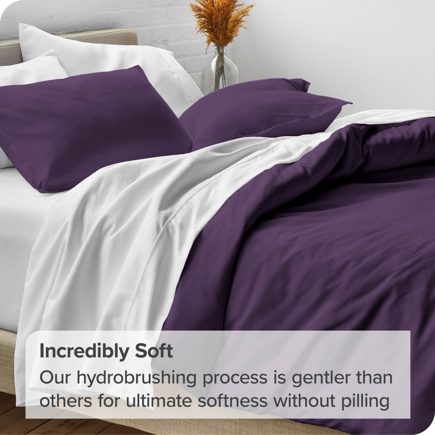 Bare Home Duvet Cover and Sham Set - Premium 1800 Ultra-Soft Brushed Microfiber - Hypoallergenic, Easy Care, Wrinkle Resistant - Queen, Plum
