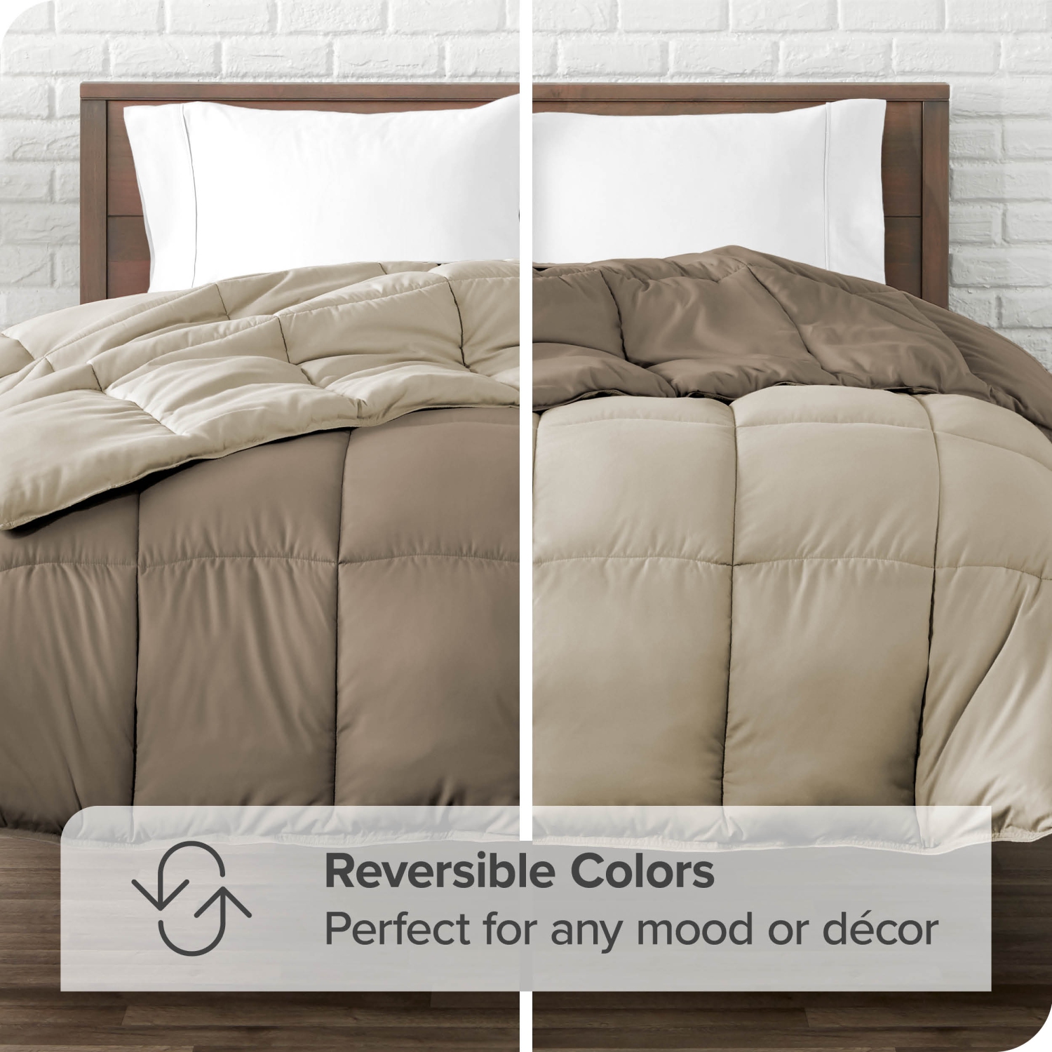 Bare Home Reversible Comforter - Goose Down Alternative - Ultra-Soft - Premium 1800 Series - Hypoallergenic - Breathable - Twin/Twin XL, Taupe/Sand