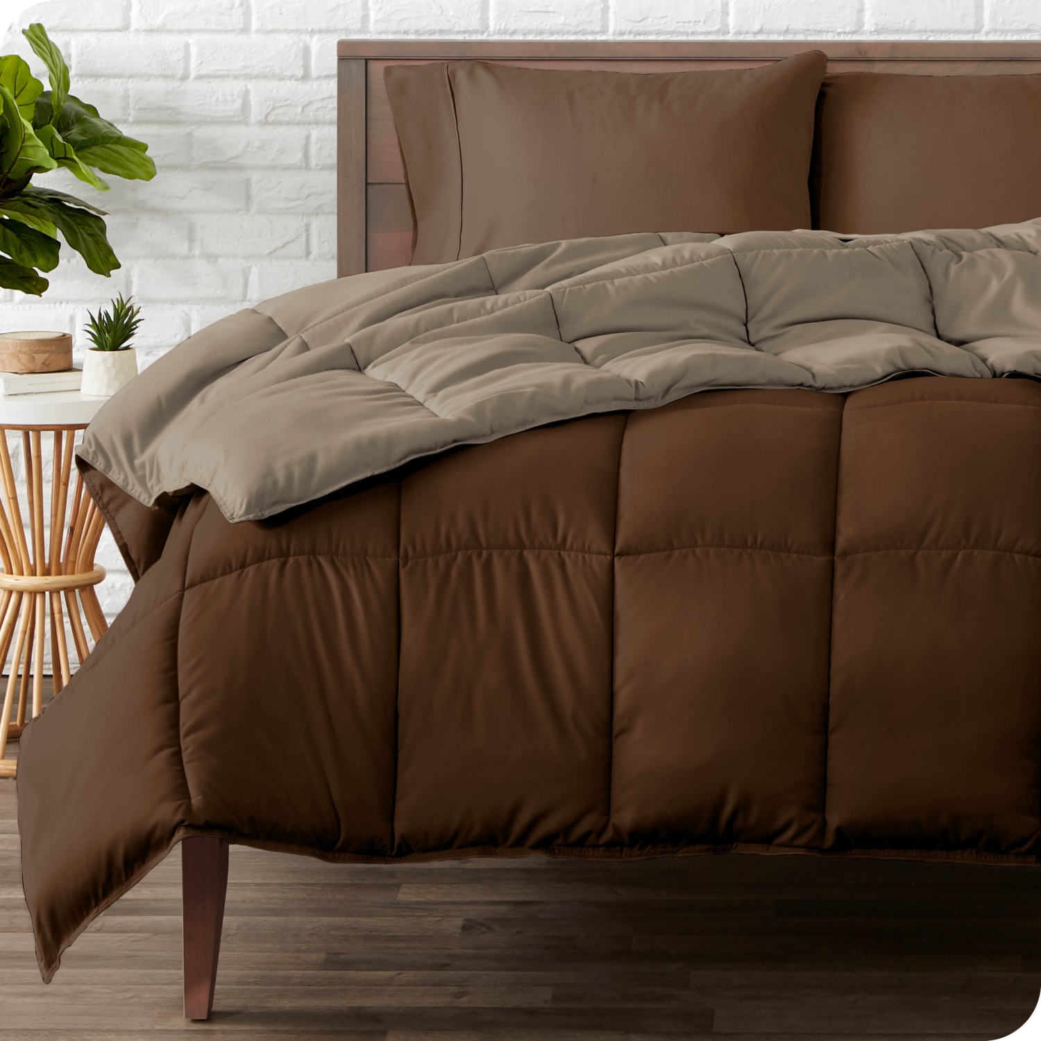 Bare Home Reversible Comforter - Goose Down Alternative - Ultra-Soft - Premium 1800 Series - Hypoallergenic - Breathable - Twin/Twin XL, Cocoa/Taupe