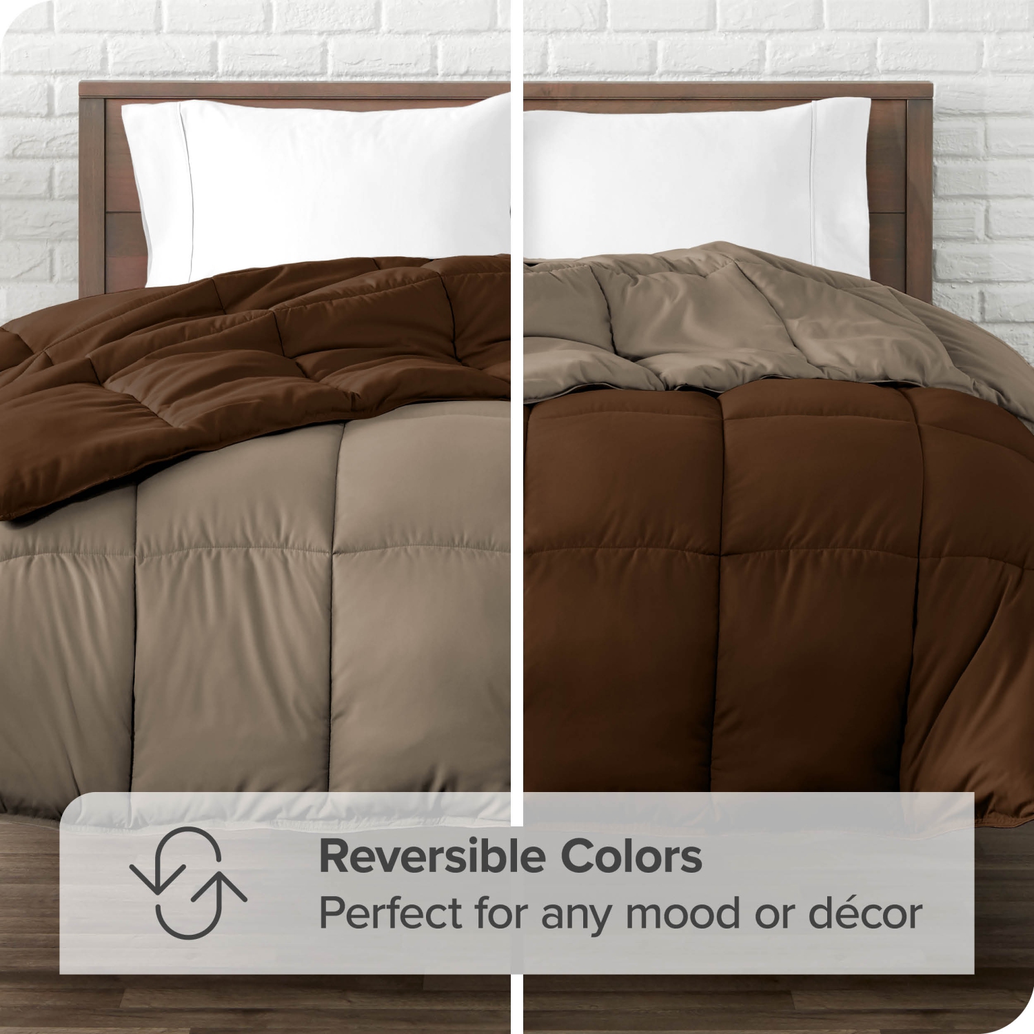 Bare Home Reversible Comforter - Goose Down Alternative - Ultra-Soft - Premium 1800 Series - Hypoallergenic - Breathable - Twin/Twin XL, Cocoa/Taupe