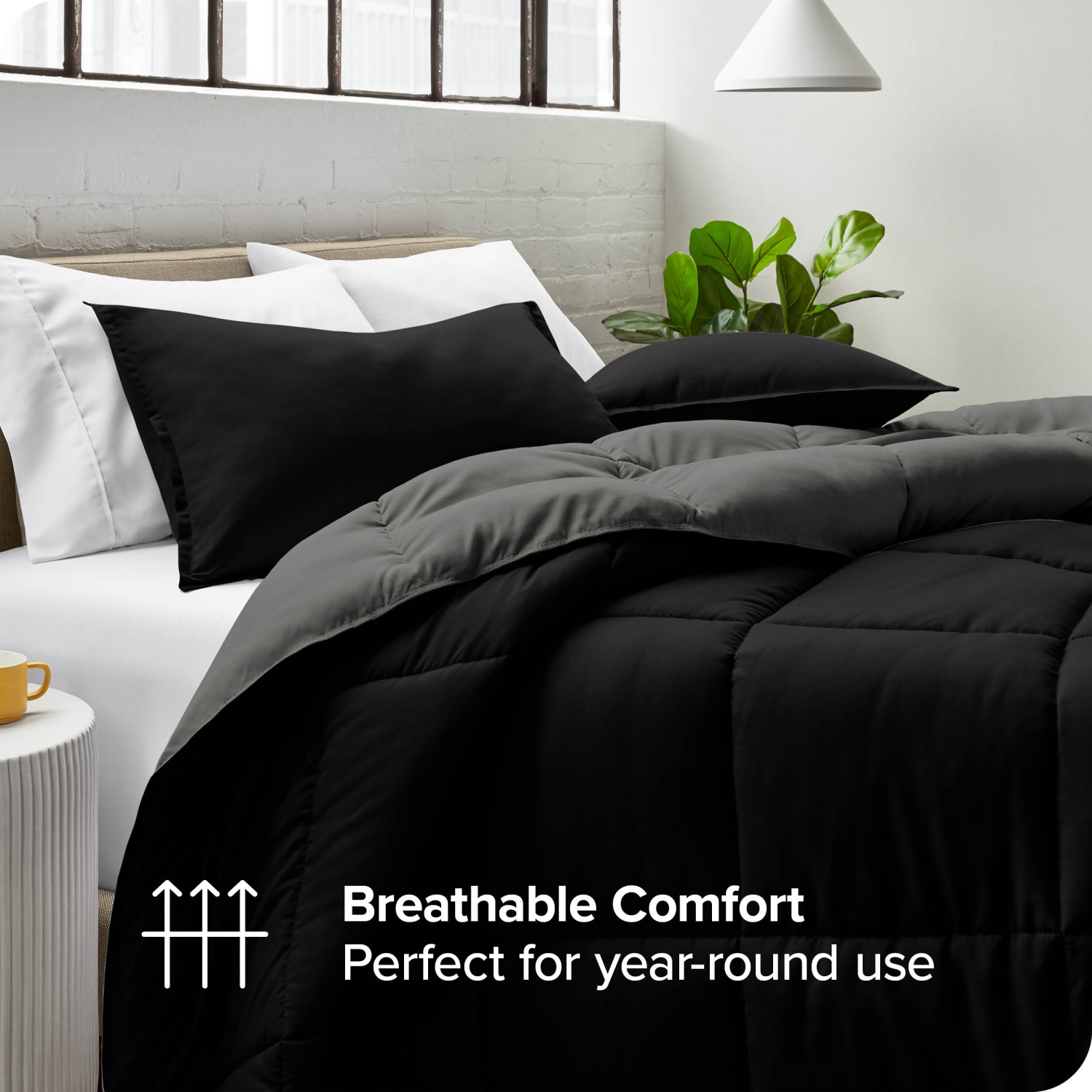 Bare Home Reversible Comforter - Goose Down Alternative - Ultra-Soft - Premium 1800 Series - Hypoallergenic - Breathable - Twin/Twin XL, Black/Grey