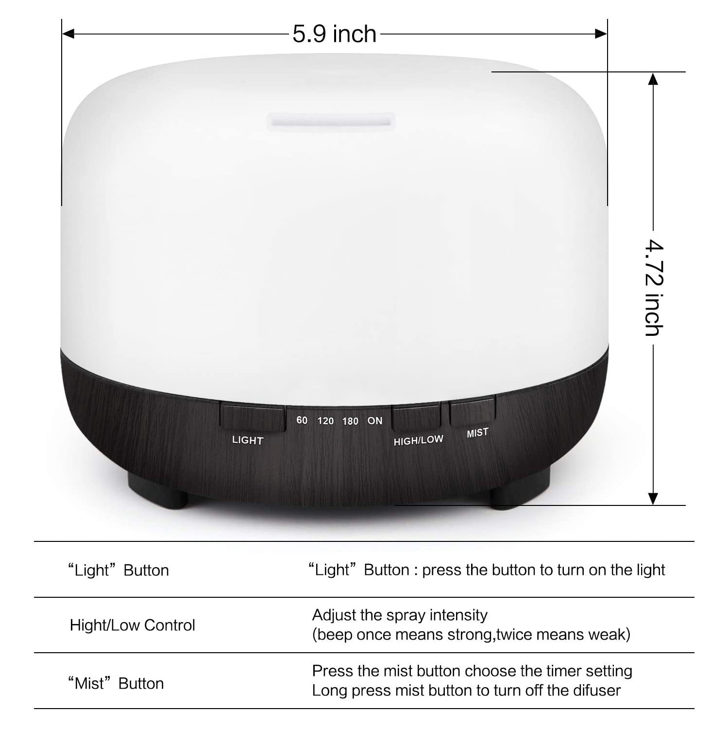 Essential Oil Diffusers, 7-in-1 500ml water tank with remote control, black ebony color aroma diffuser, cold mist humidifier, 4 timers, 7-color soft