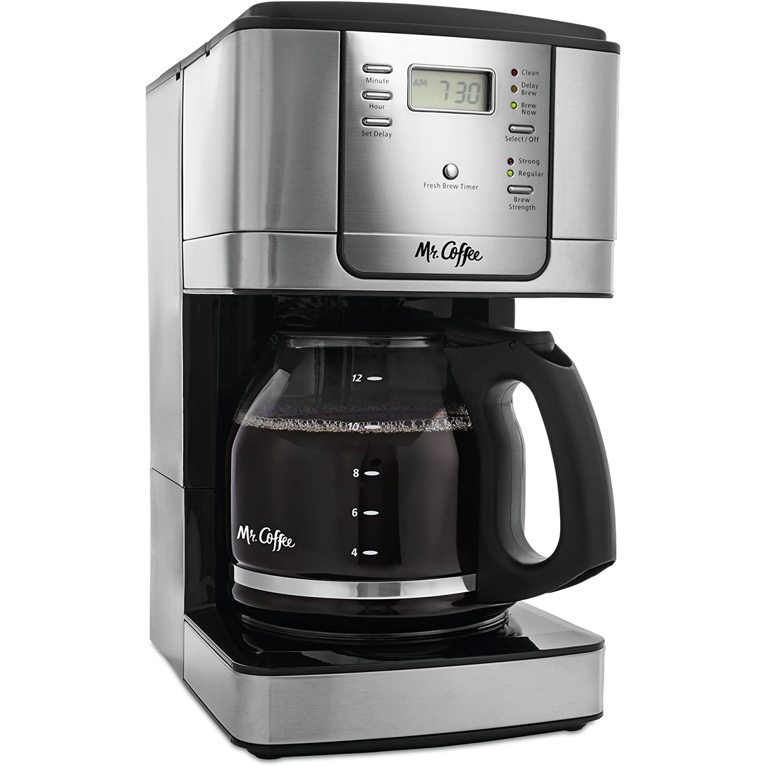 Mr. Coffee 12-Cup Programmable Coffee Maker, Stainless Steel - Refurbished (90 Days Warranty)