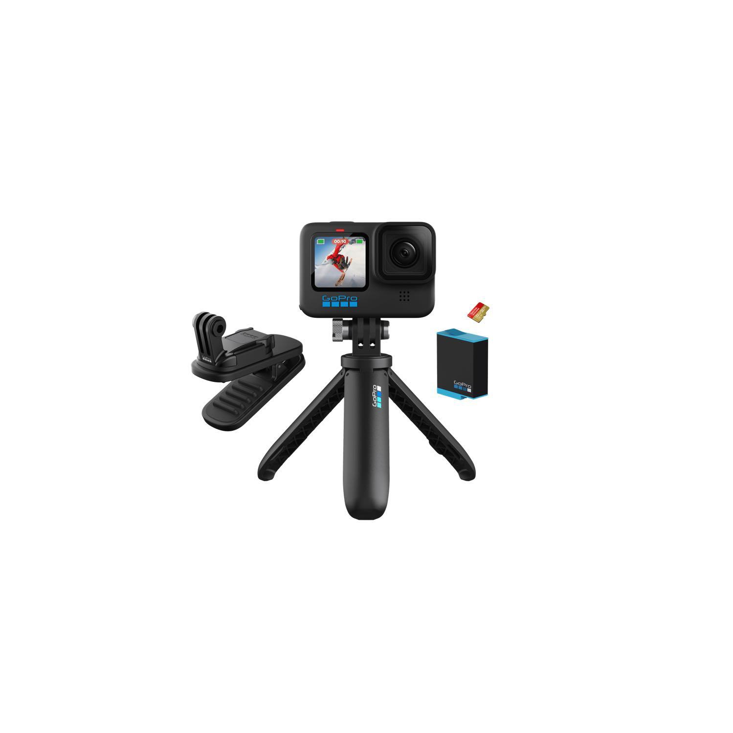 GoPro HERO9 Black MEGA Bundle - GoPro HERO 9 Black +2 Spare Battery + The Handler Tripod + Compact Case + 64 GB MicroSD Card + Travel Case and +50