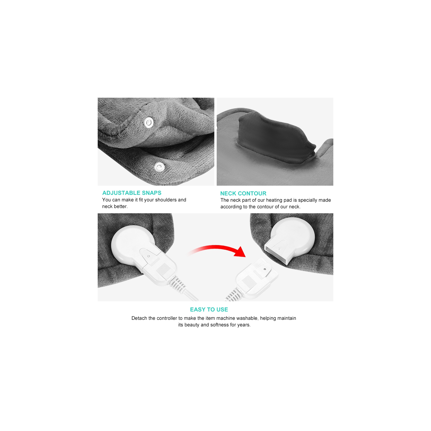 Heating Pad For Neck And Shoulder, 19" X 23" Electric Heat Pad - Gray