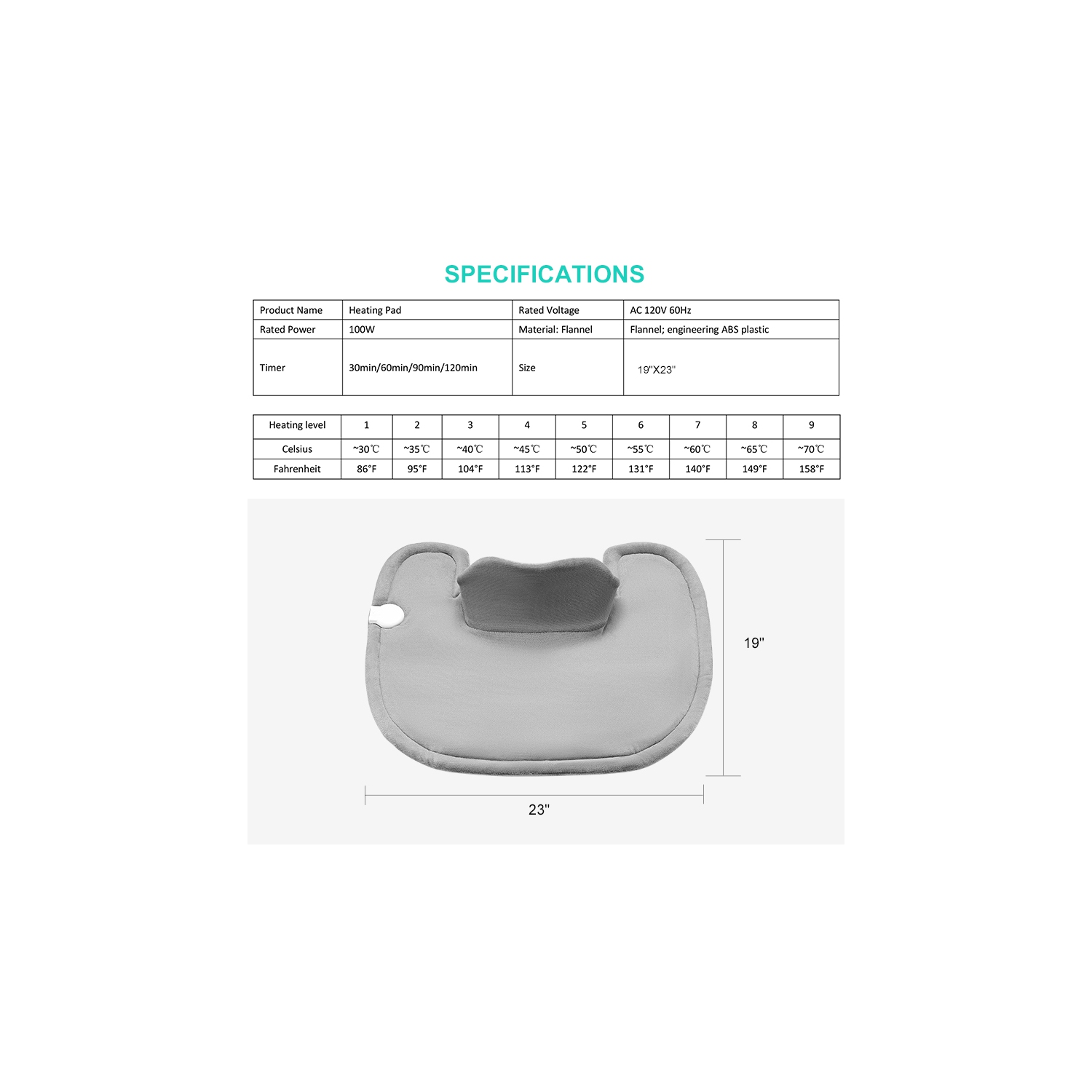 Heating Pad For Neck And Shoulder, 19" X 23" Electric Heat Pad - Gray