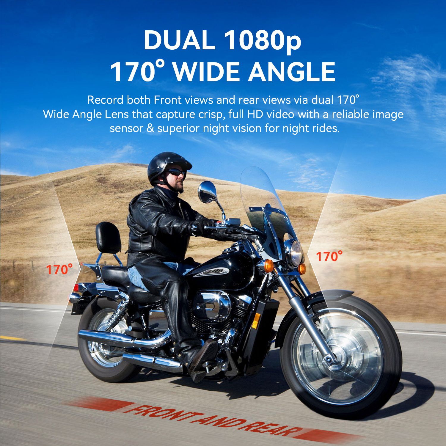 Rexing MTC1 Dual Channel 1080P Moto Dash Cam avec Wi-Fi et GPS - Noir