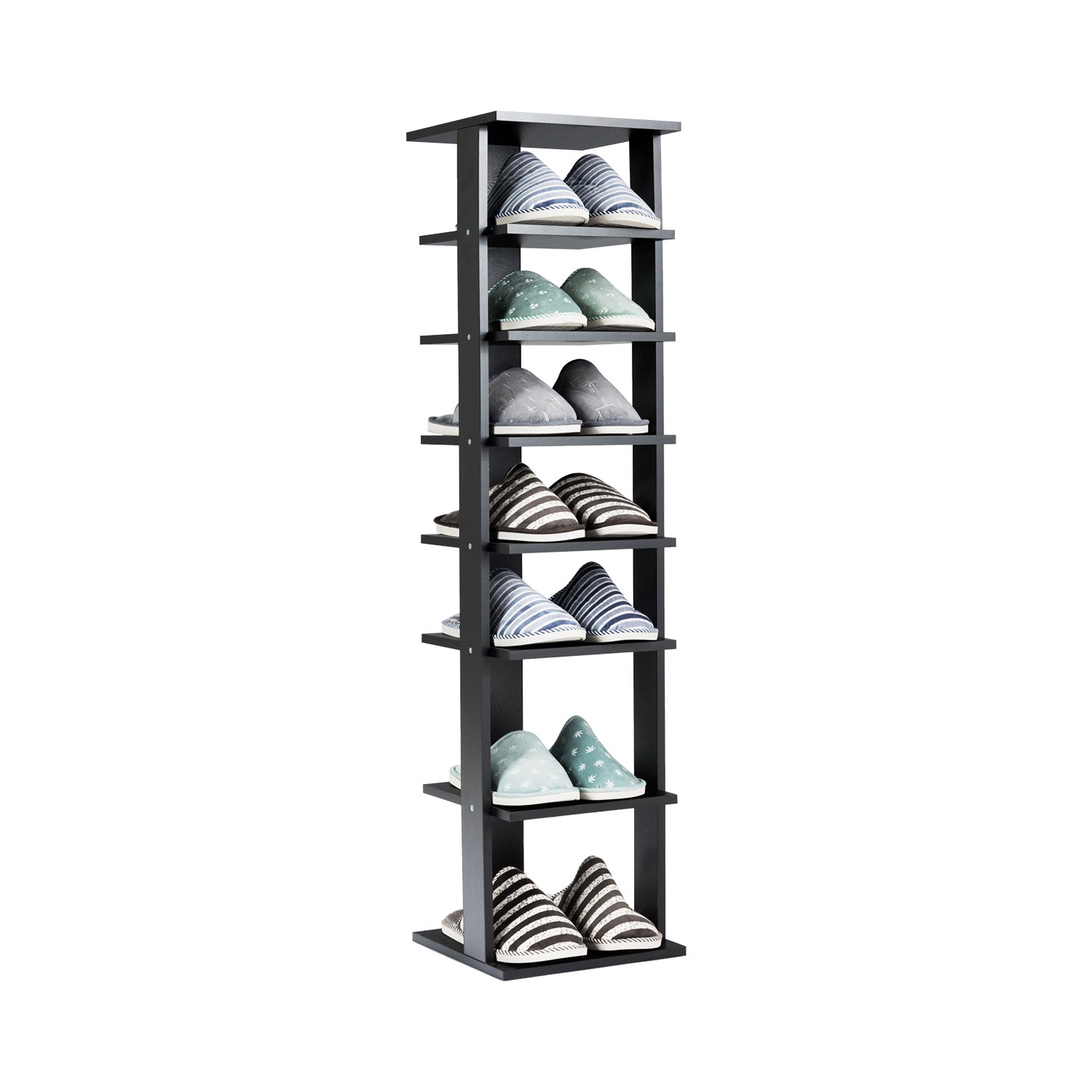 Topbuy 7-Tier Shoe Rack Free Standing Shelving Storage Organizer Compact Design Black