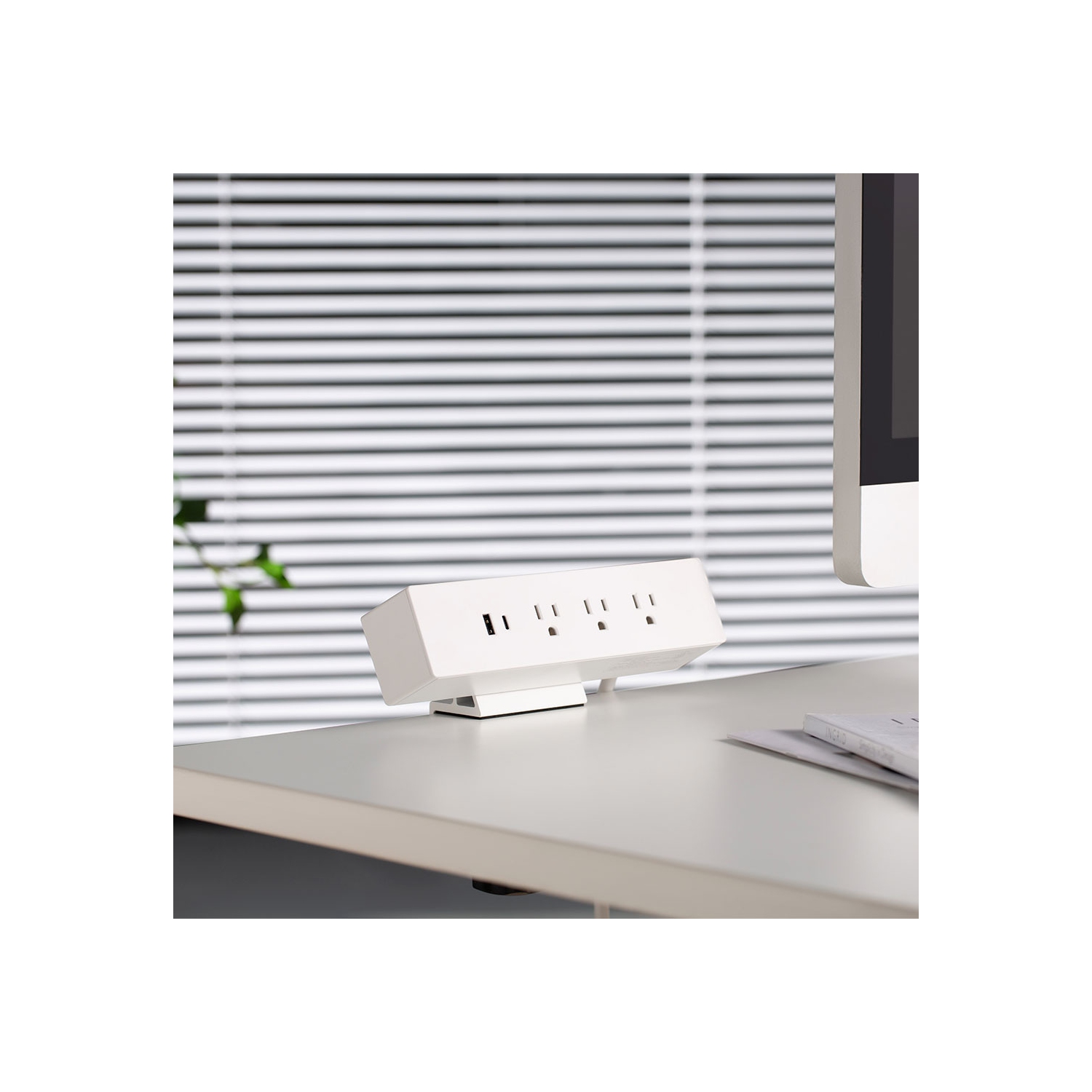 MotionGrey – barre d’alimentation avec pince de bureau, parasurtenseur de bureau, barre d’alimentation avec pince de bureau, port USB-C, 3 prises,