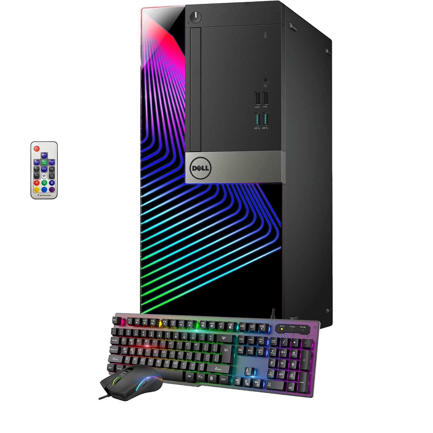 Refurbished (Good) - Dell OptiPlex Tower Desktop Computer with RGB Lights i7 6700 3.4 GHz 16GB RAM 512GB SSD Win 10 Pro WIFI, HAJAAN Keyboard & Mouse HDMI