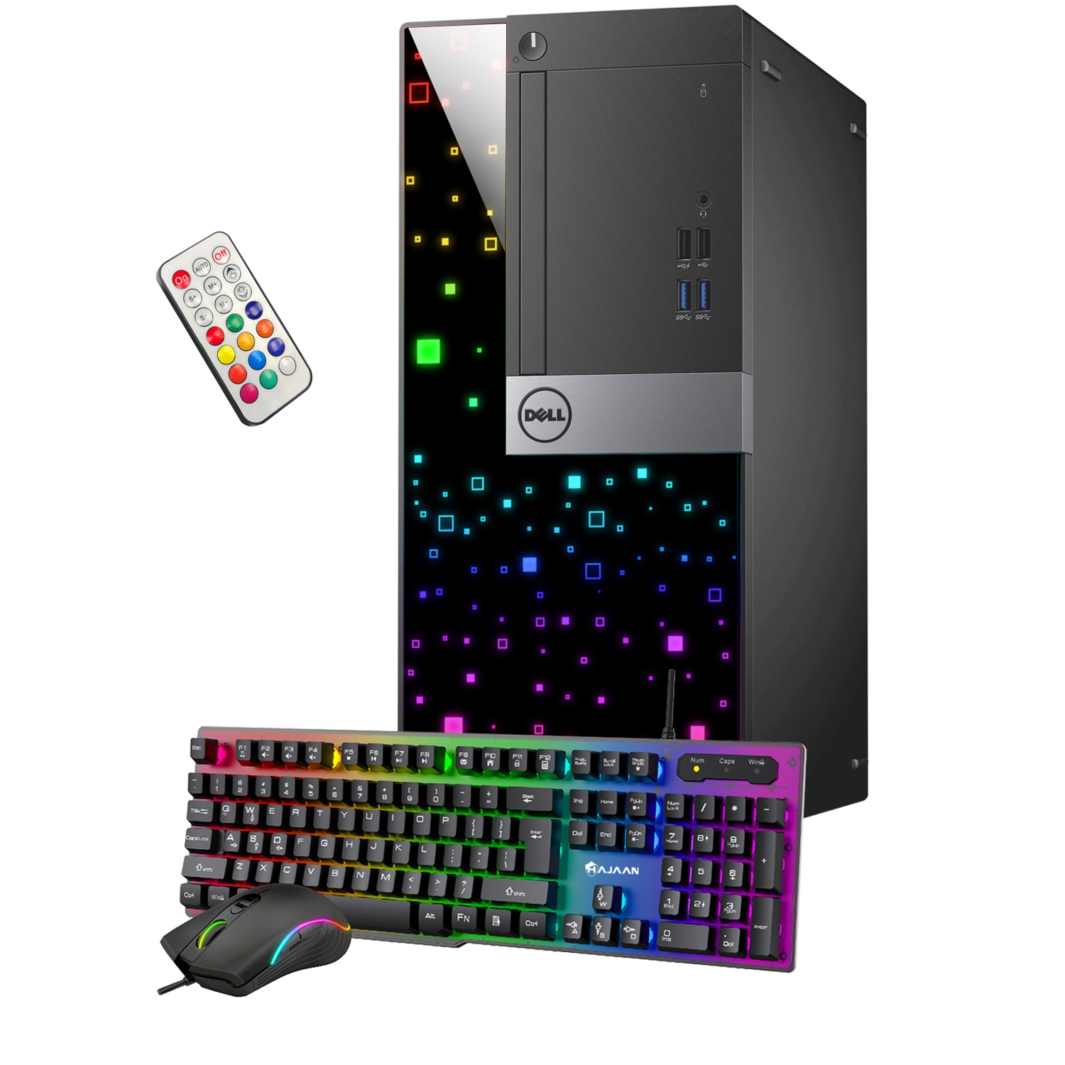 Refurbished (Good) - Custom Built RGB Lights PC - Dell OptiPlex Mini Tower Intel Core i5 8400 Hexa-Core 16GB RAM 1TB SSD Win 10 Pro WIFI, HAJAAN Gaming PC Keyboard & Mouse, HDMI