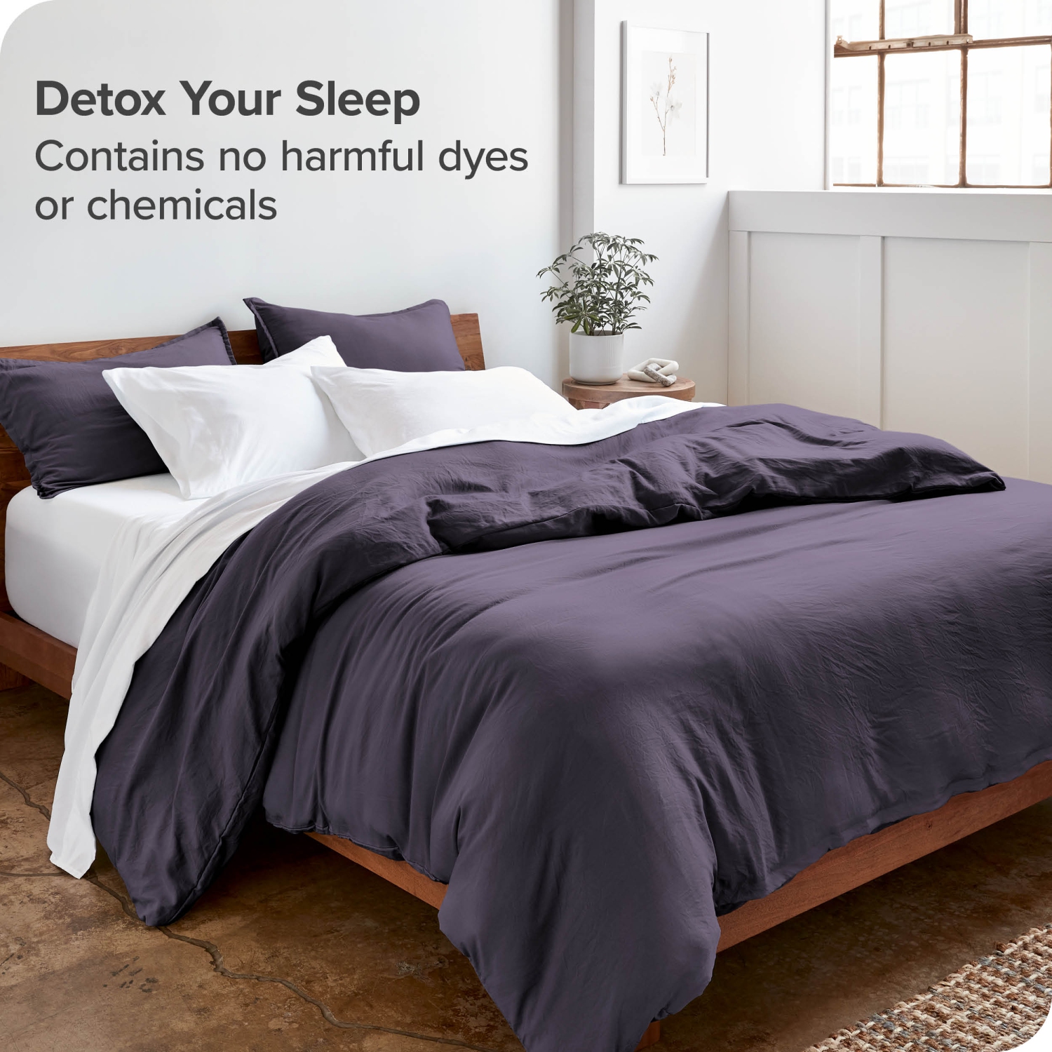 Bare Home Washed Duvet Cover and Sham Set - Premium 1800 Ultra-Soft Brushed Microfiber - Hypoallergenic, Stain Resistant - Queen, Dusty Purple