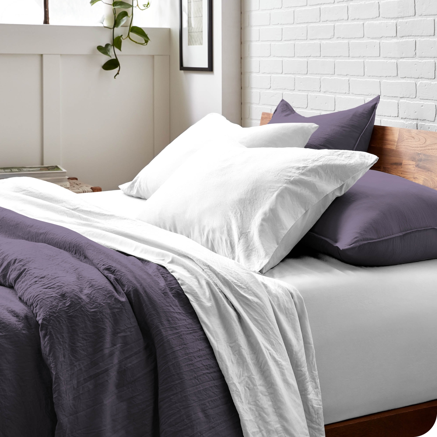 Bare Home Washed Duvet Cover and Sham Set - Premium 1800 Ultra-Soft Brushed Microfiber - Hypoallergenic, Stain Resistant - Queen, Dusty Purple