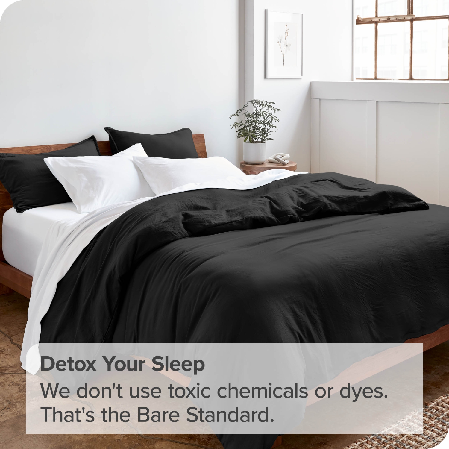 Bare Home Washed Duvet Cover and Sham Set - Premium 1800 Ultra-Soft Brushed Microfiber - Hypoallergenic, Stain Resistant - King/California King, Black