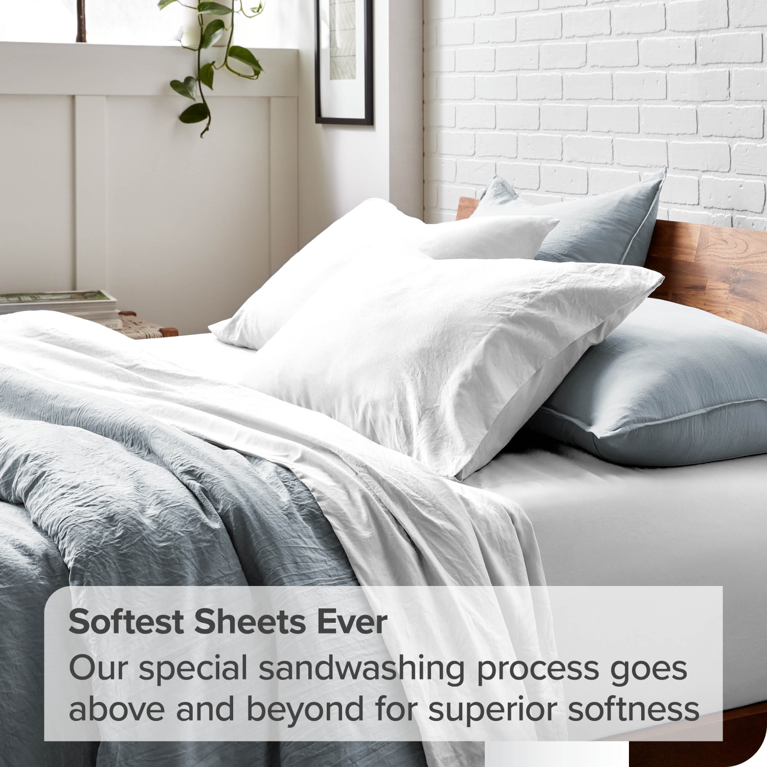 Bare Home Washed Duvet Cover and Sham Set - Premium 1800 Ultra-Soft Brushed Microfiber - Hypoallergenic, Stain Resistant - Oversized Queen, Dusty Blue