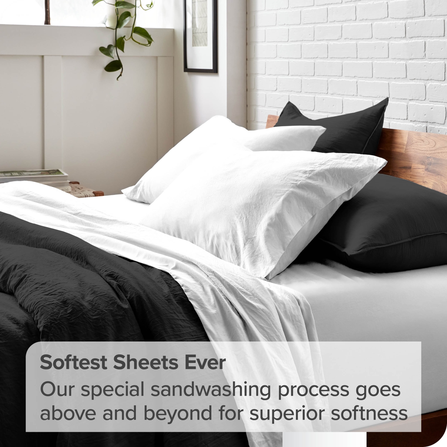 Bare Home Washed Duvet Cover and Sham Set - Premium 1800 Ultra-Soft Brushed Microfiber - Hypoallergenic, Stain Resistant - Full, Black