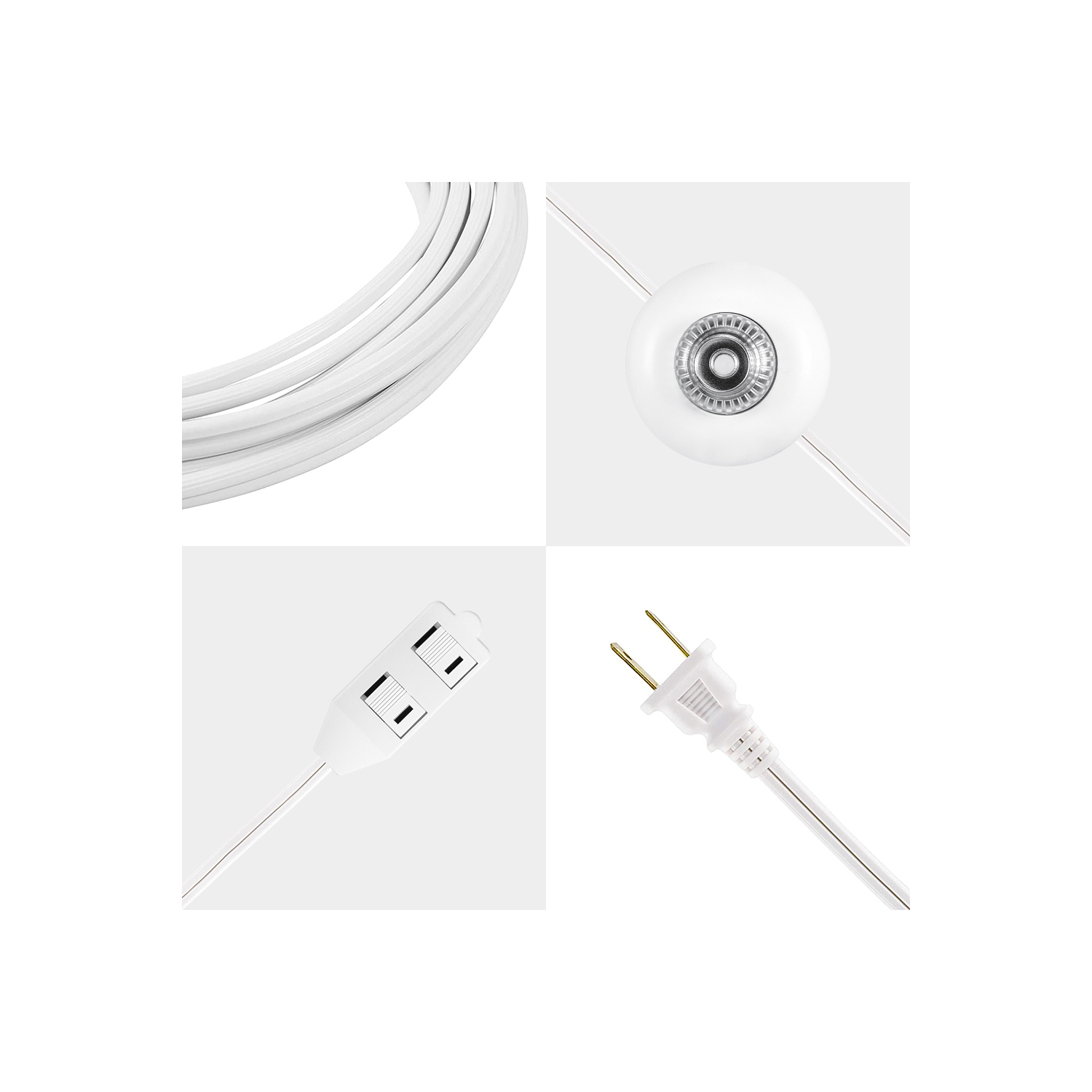 Rallonge intérieure de 13 pi à 2 broches à 3 prises avec interrupteur au pied, 5A/125V/1625W pour lampes, lumières de vacances et de Noël